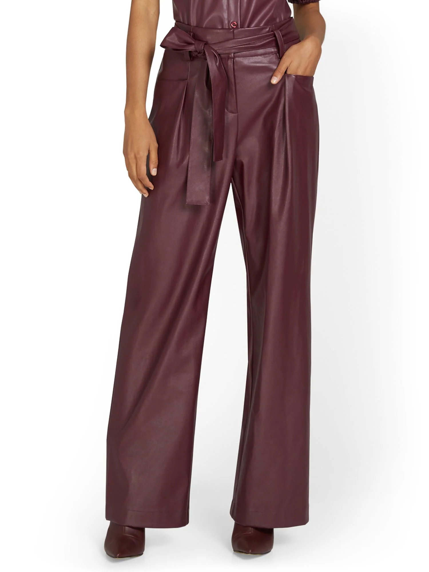 Tie-Waist Faux-Leather Wide-Leg Pant - Image 6