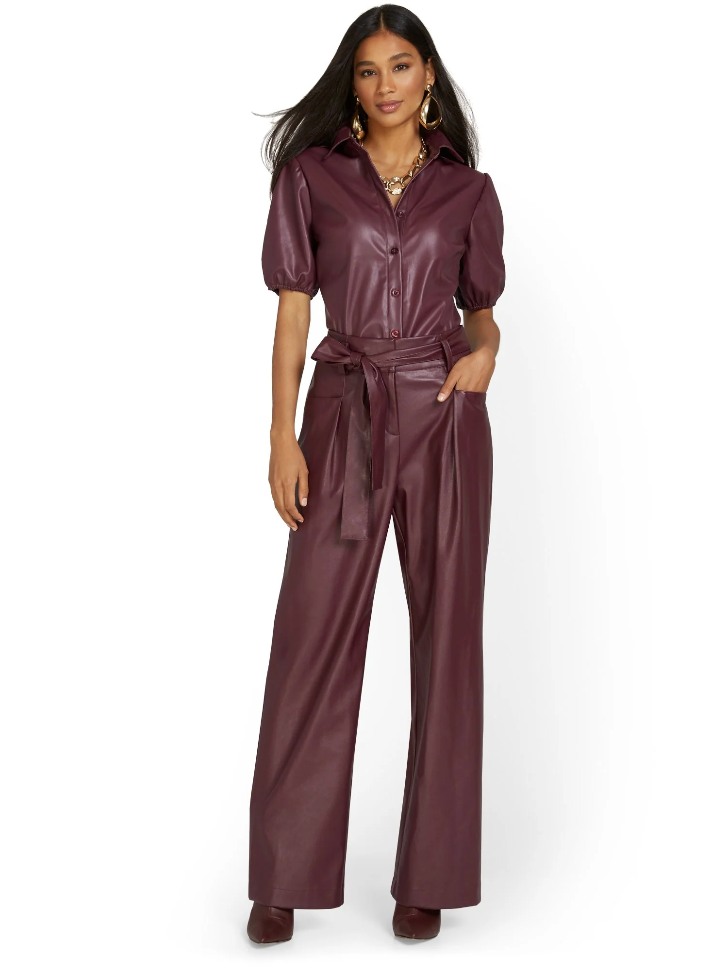 Tie-Waist Faux-Leather Wide-Leg Pant - Image 8