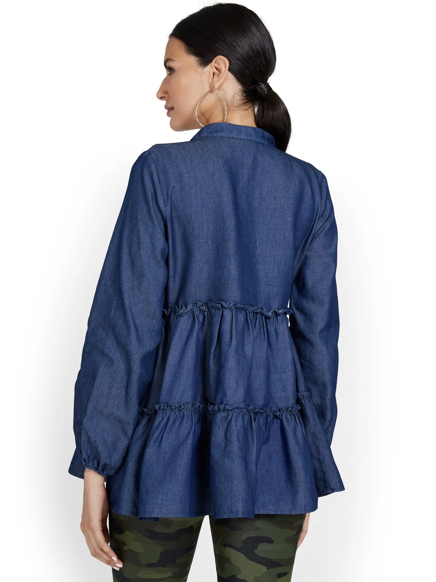 Tiered Chambray Babydoll Blouse - Image 3