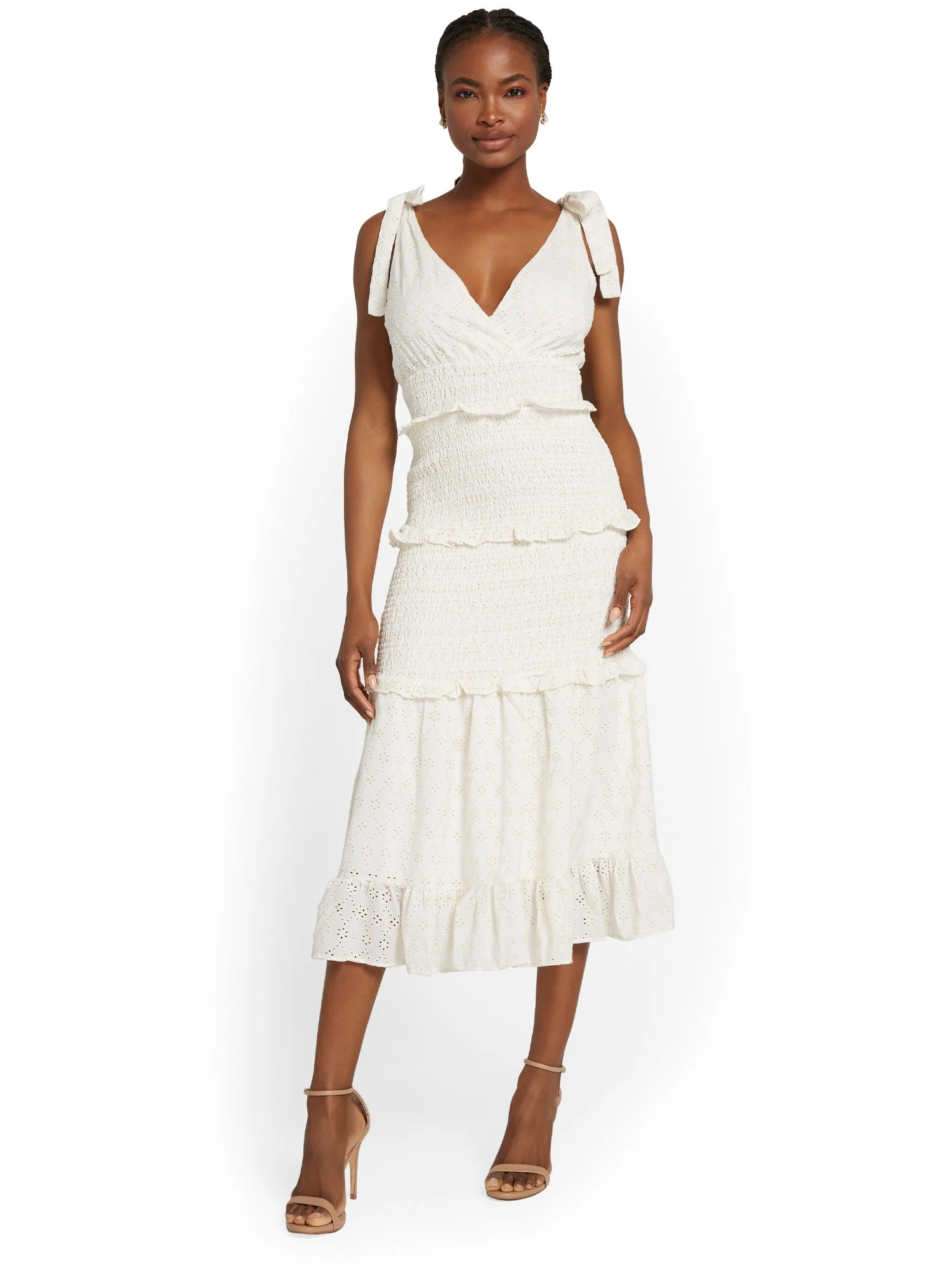 Just Me Tiered Eyelet Smock-Detail Dress - Brands We Love
