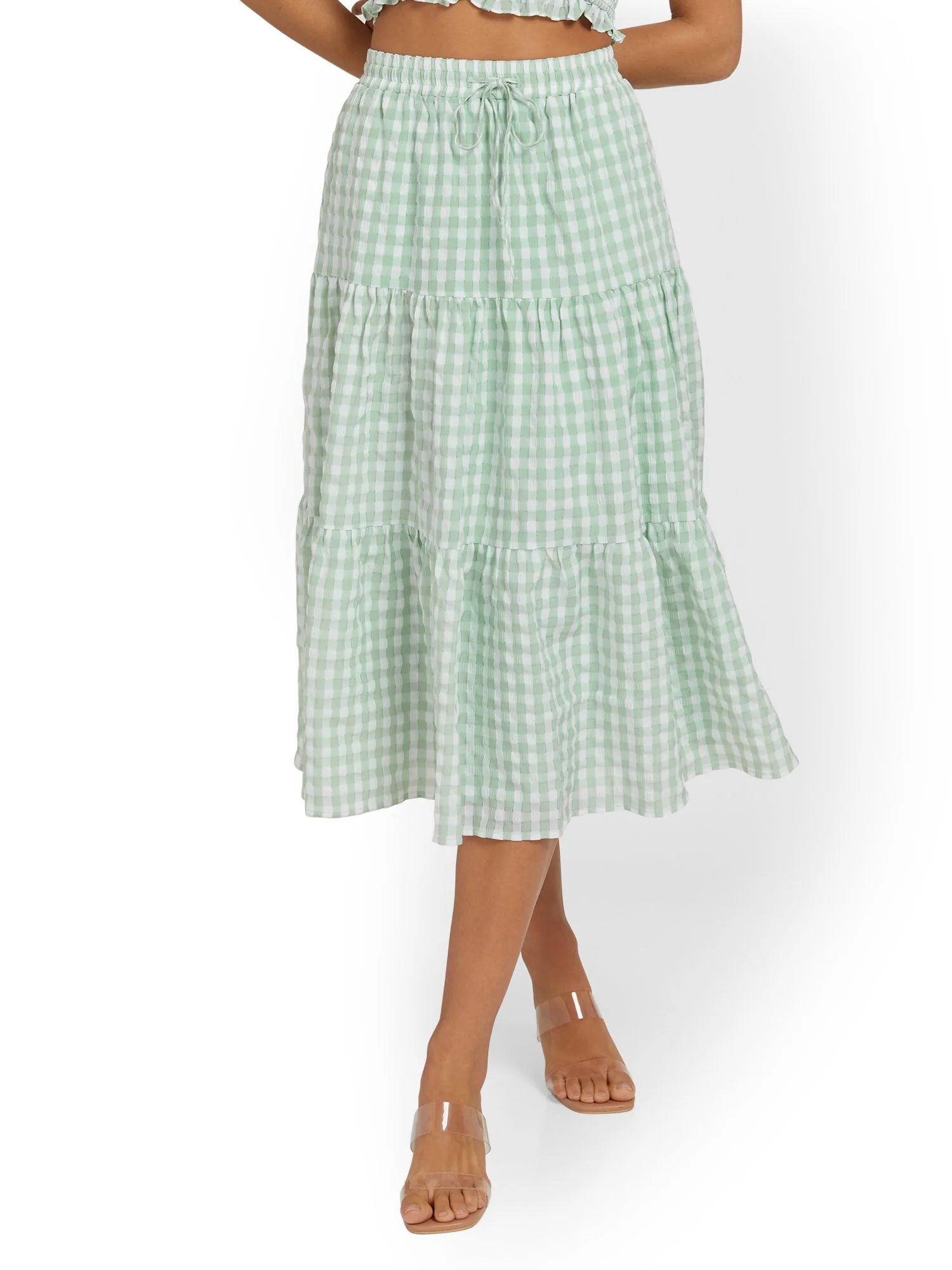 Lena Tiered Gingham Midi Skirt - Brands We Love - Image 7