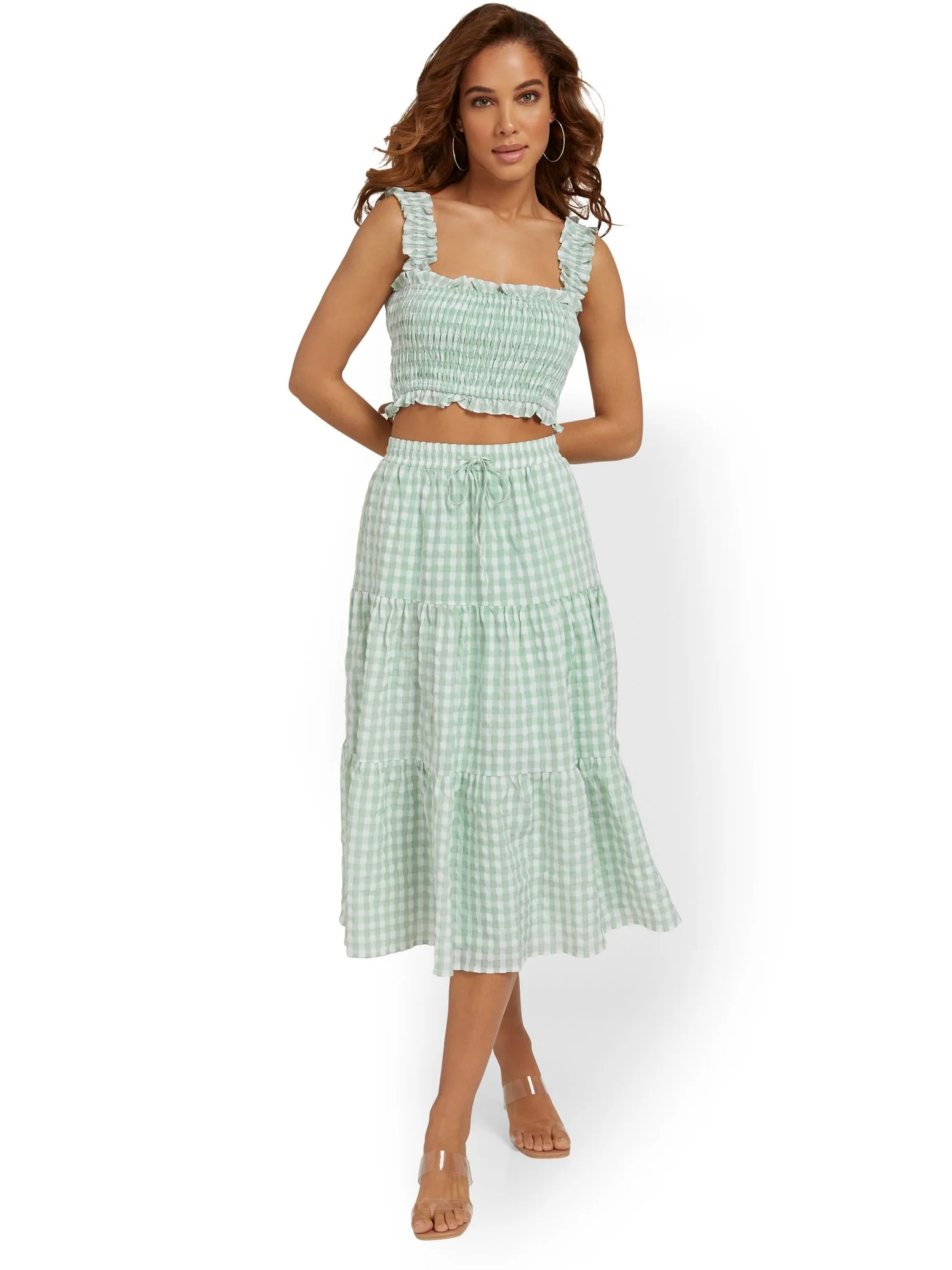 Lena Tiered Gingham Midi Skirt - Brands We Love - Image 9