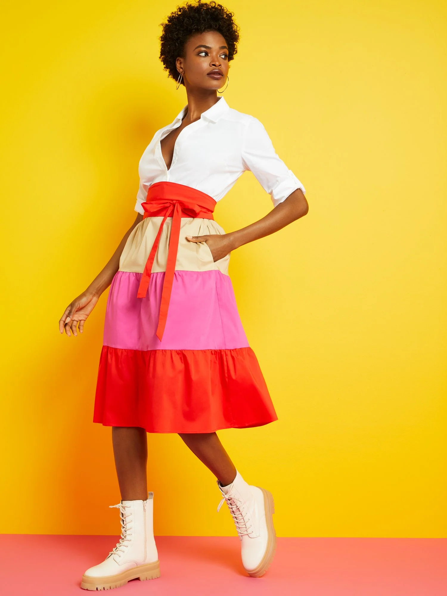 Tiered Poplin Colorblock Dress - Image 2