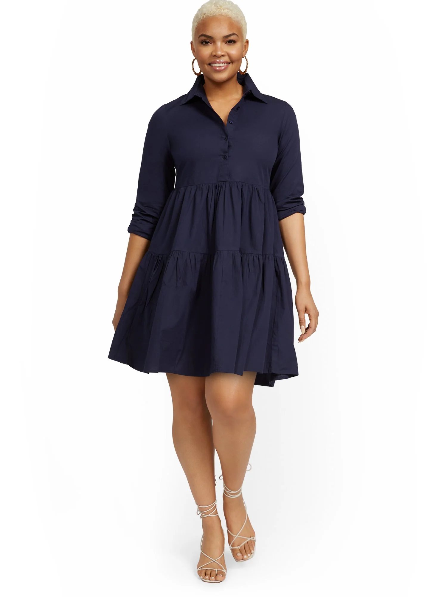 Tiered Poplin Shirtdress - Image 12