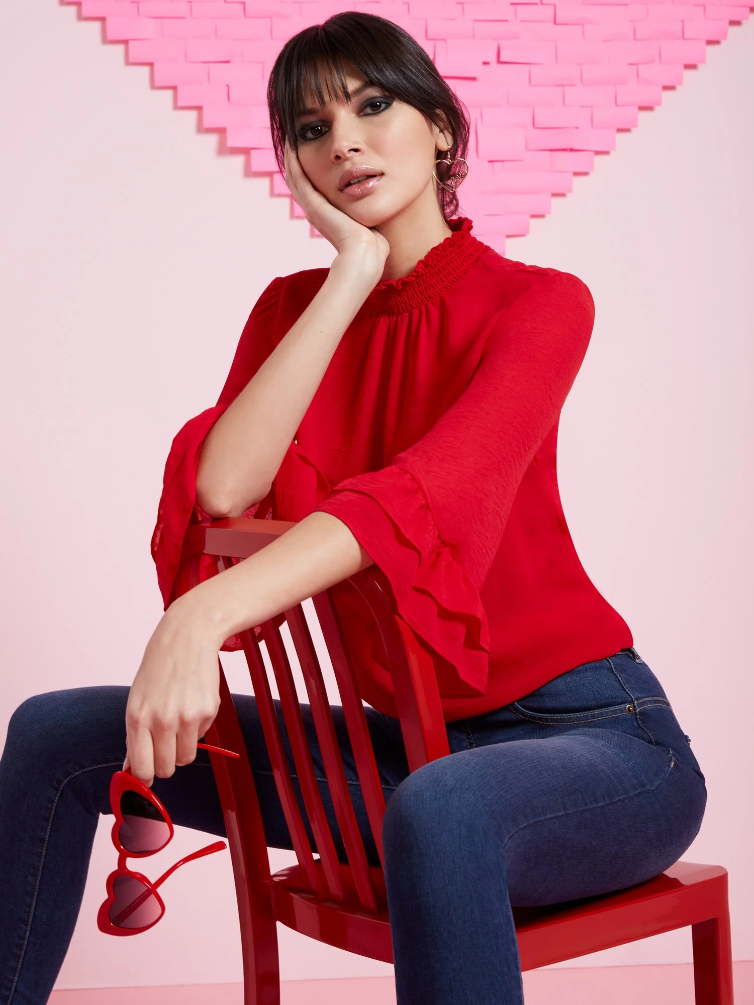 Tiered Sleeve Mock-Neck Blouse - Image 2