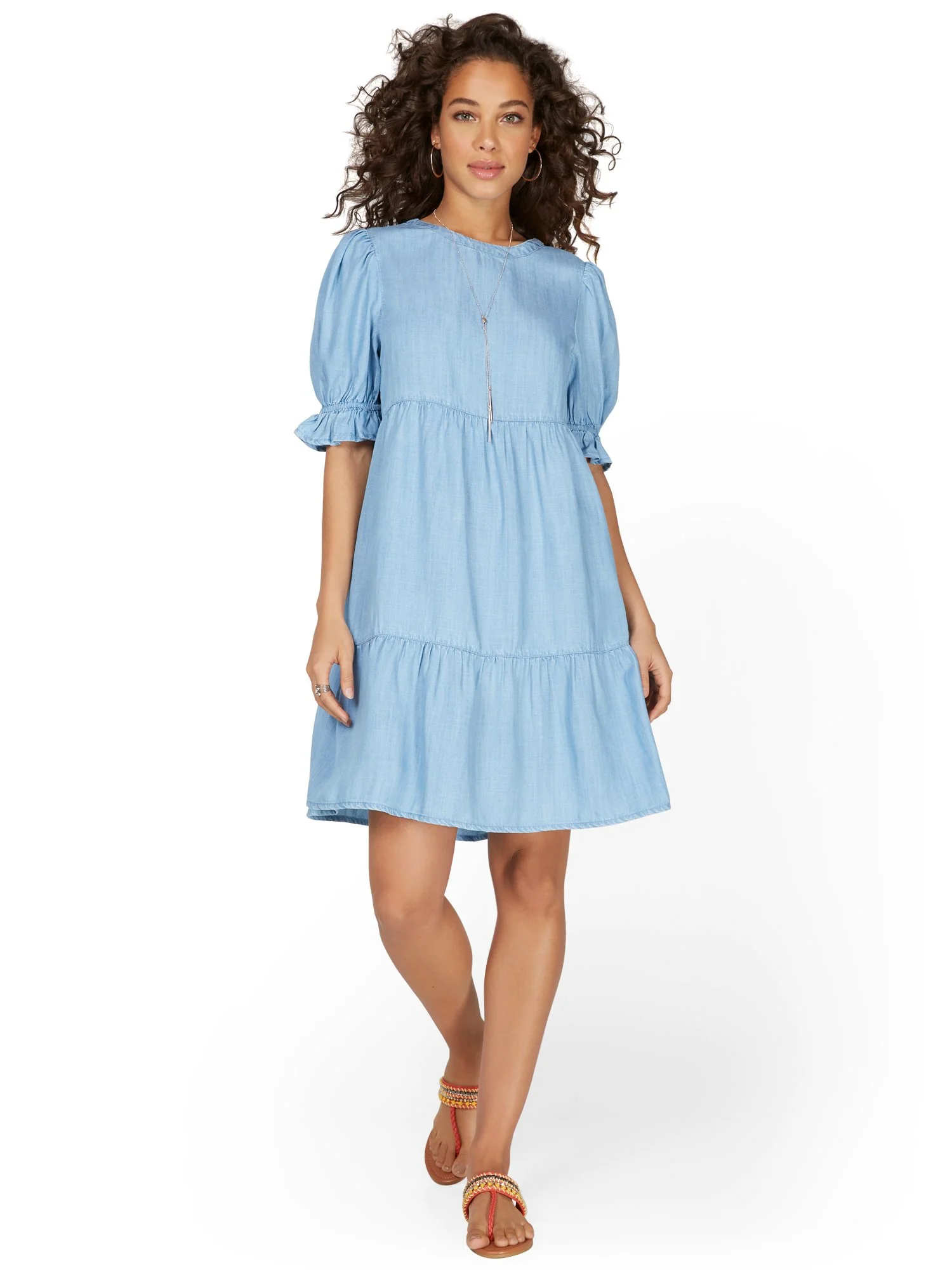 Tiered Tencel Dress with Puff Sleeve - Image 5