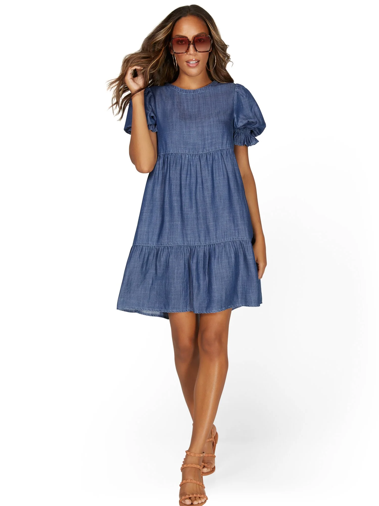 Tiered Tencel Dress with Puff Sleeve - Image 9