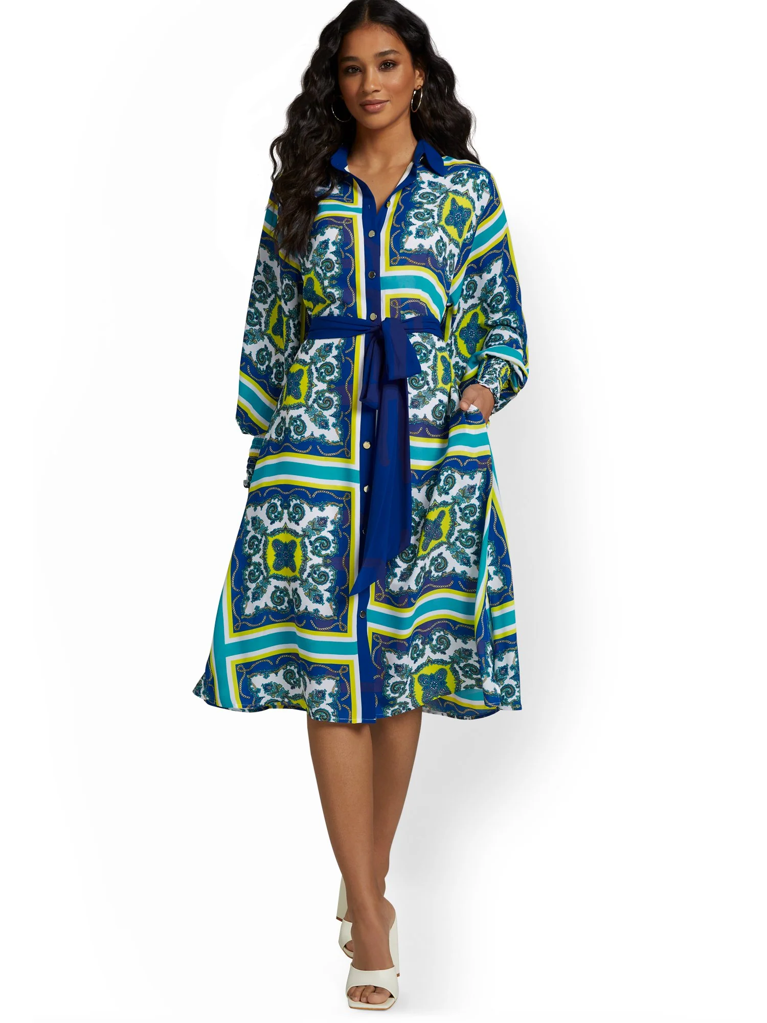 Tile-Print Belted Shirtdress - Image 2