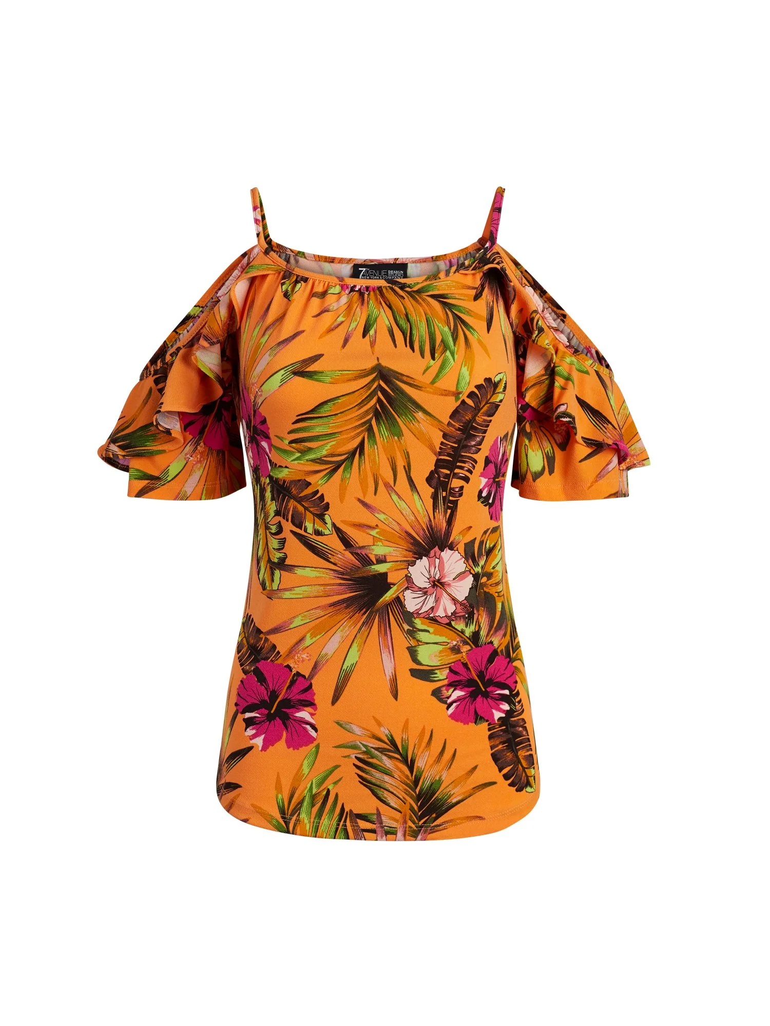 Tropical Floral Print Cold Shoulder Top - Image 5