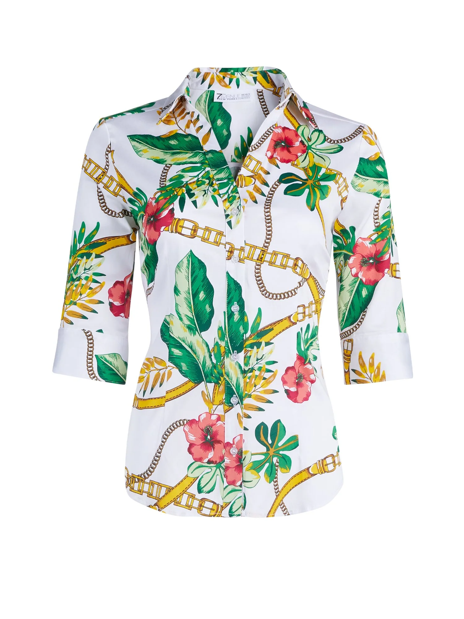 Tropical-Print Madison Stretch Shirt - Secret Snap - 7th Avenue - Image 6
