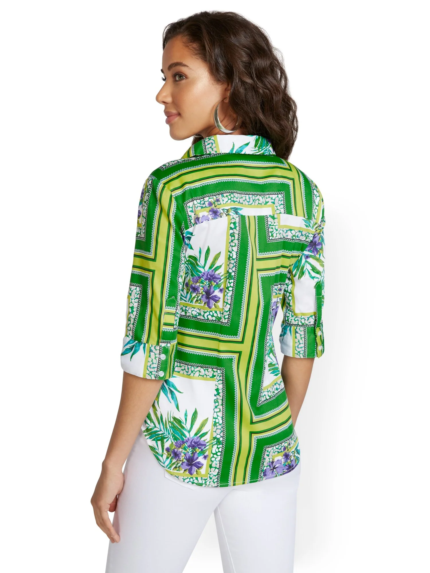 Tropical-Print Madison Stretch Shirt - Secret Snap - 7th Avenue - Image 3