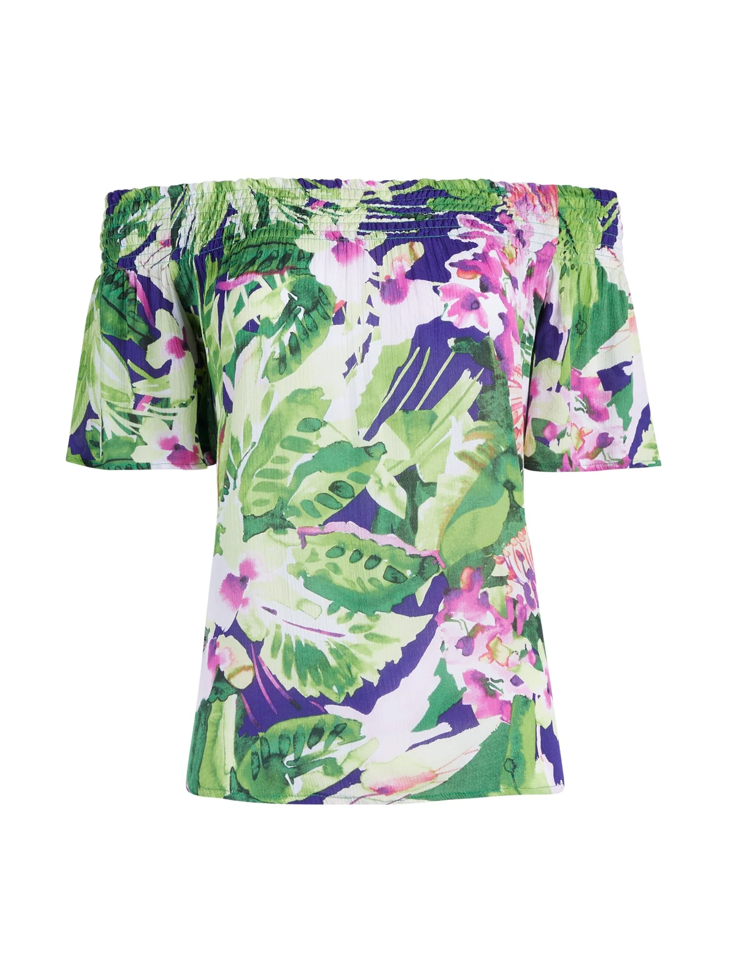 Tropical-Print Off-The-Shoulder Top - Image 2