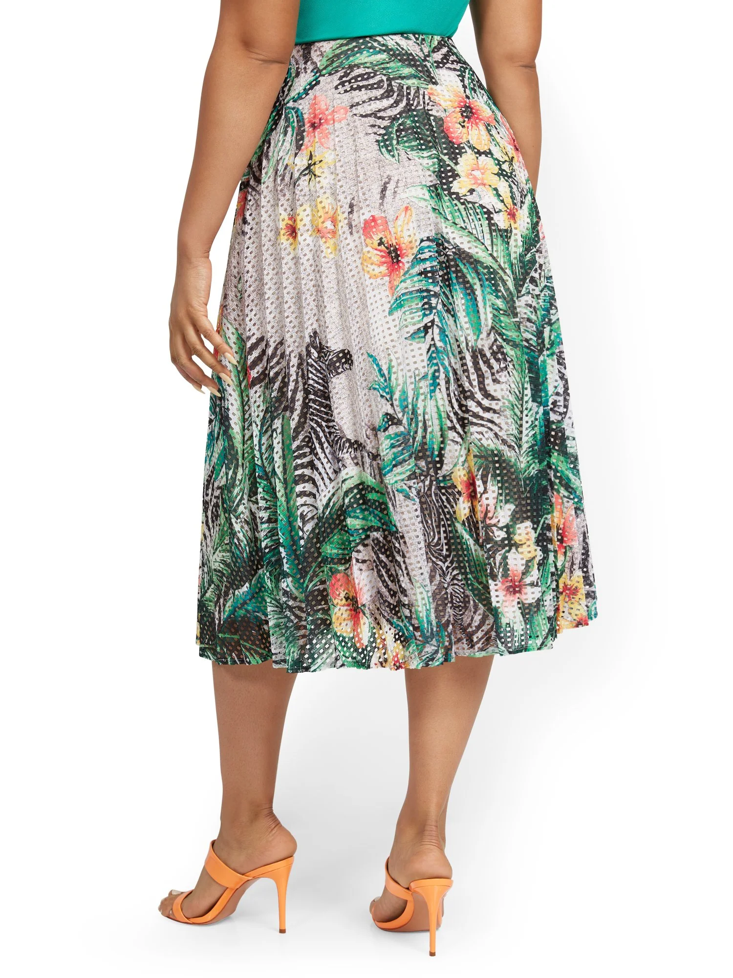 Tropical-Print Pleated Skirt - Image 3