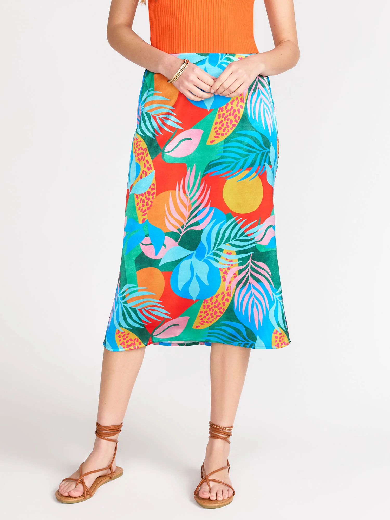Tropical Print Satin Slip Skirt - Dress Forum
