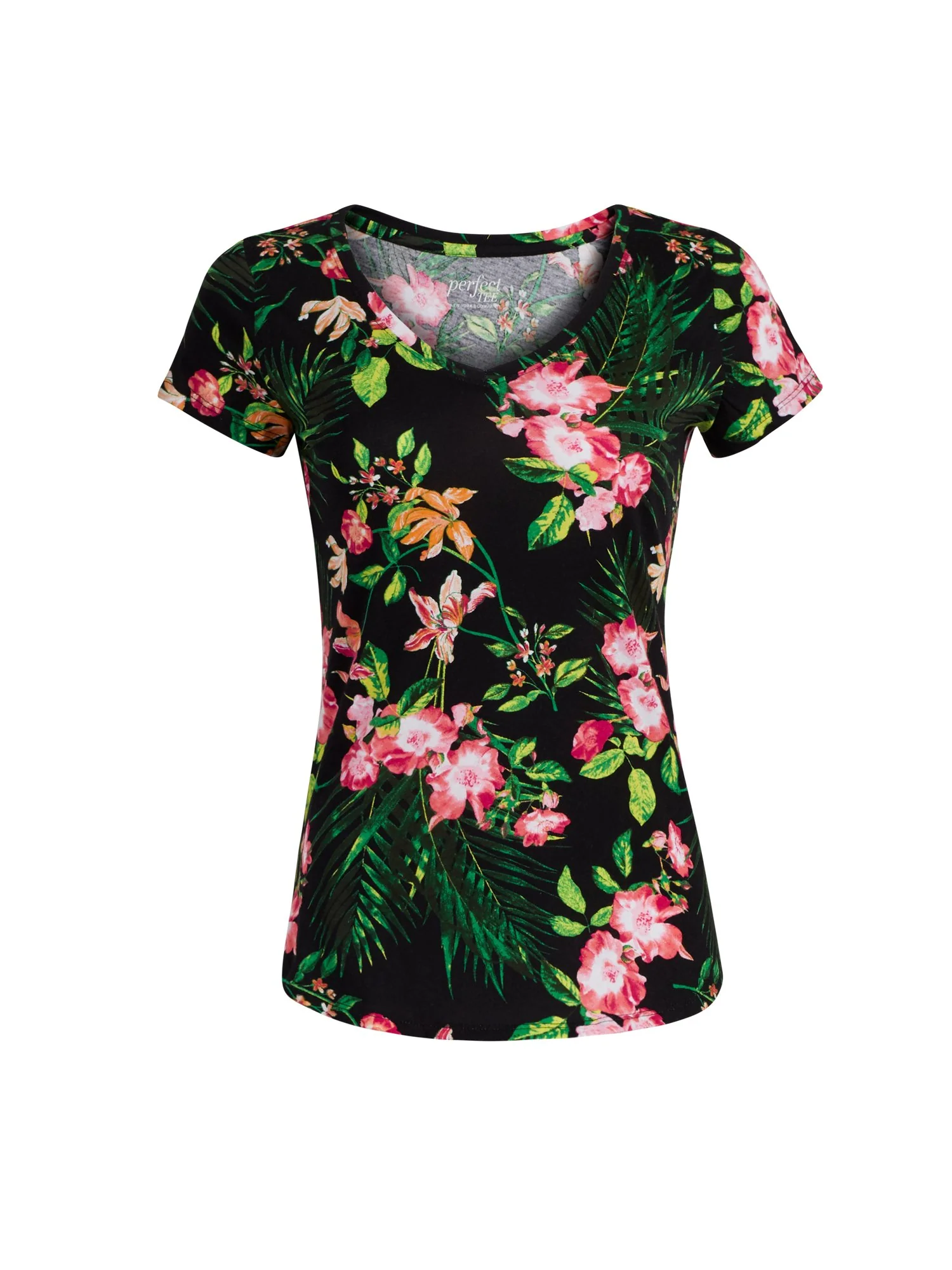 Tropical-Print V-Neck Perfect Tee