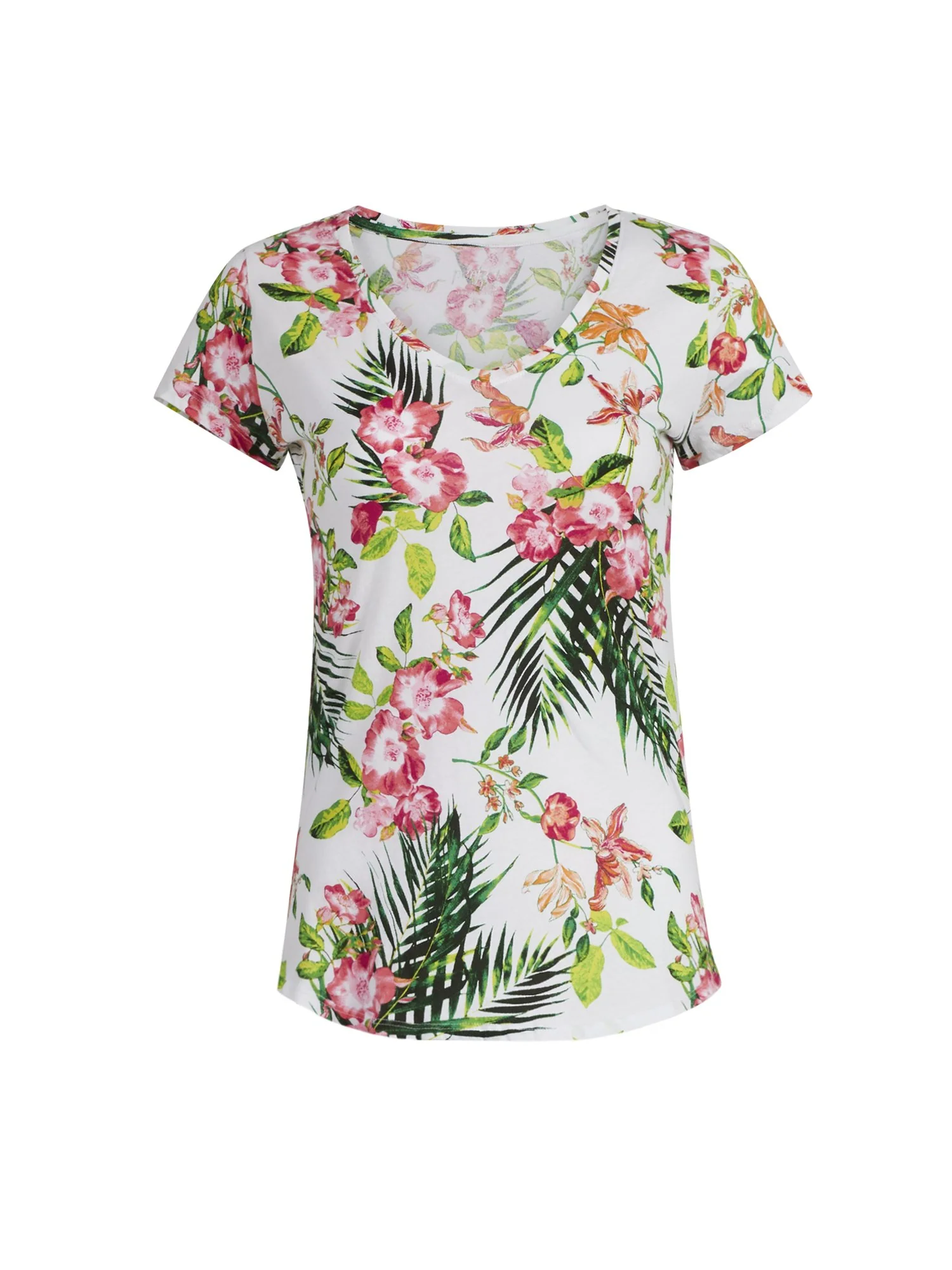 Tropical-Print V-Neck Perfect Tee - Image 6