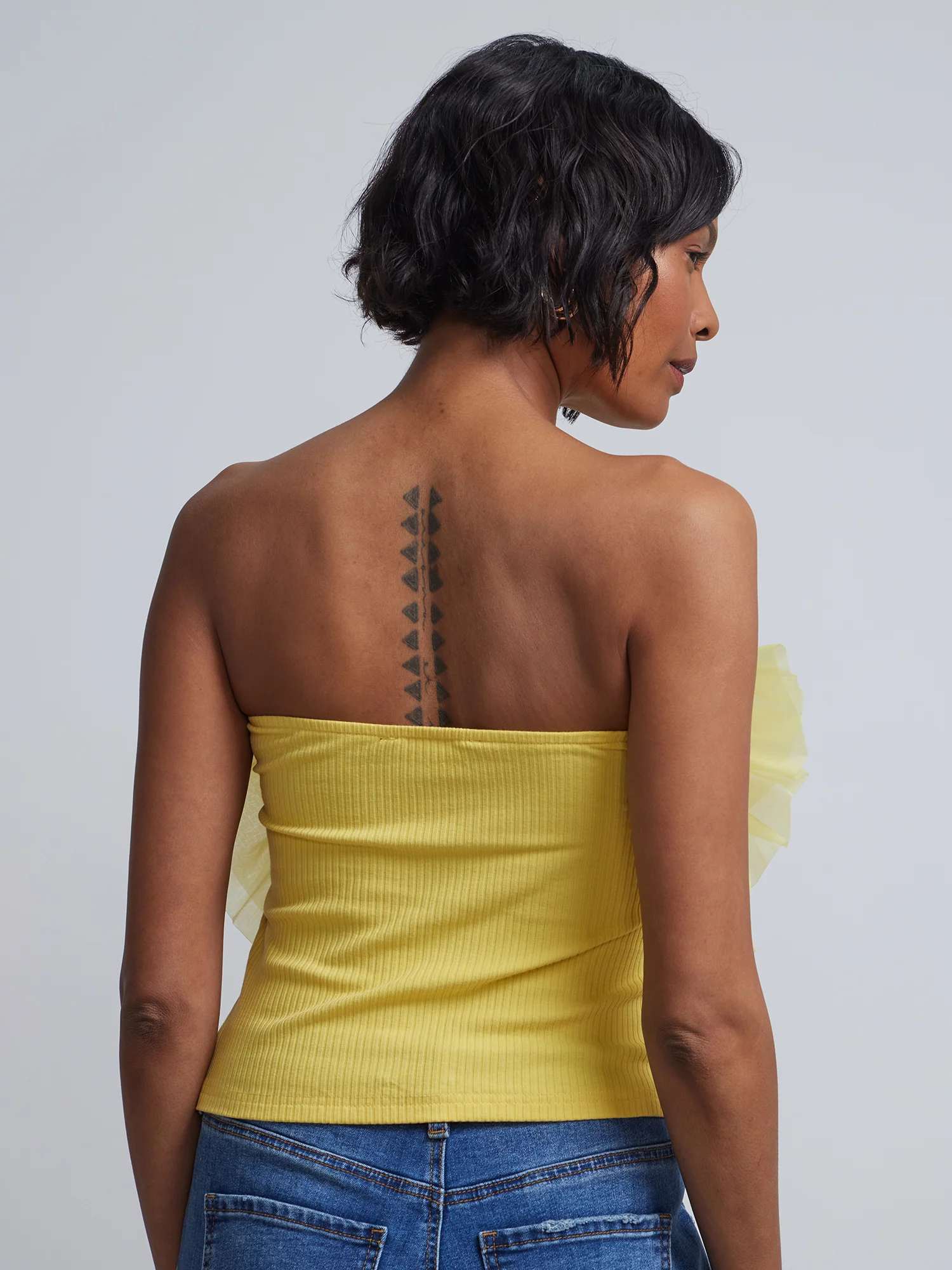 Tulle-Rosette Strapless Knit Top - Image 3
