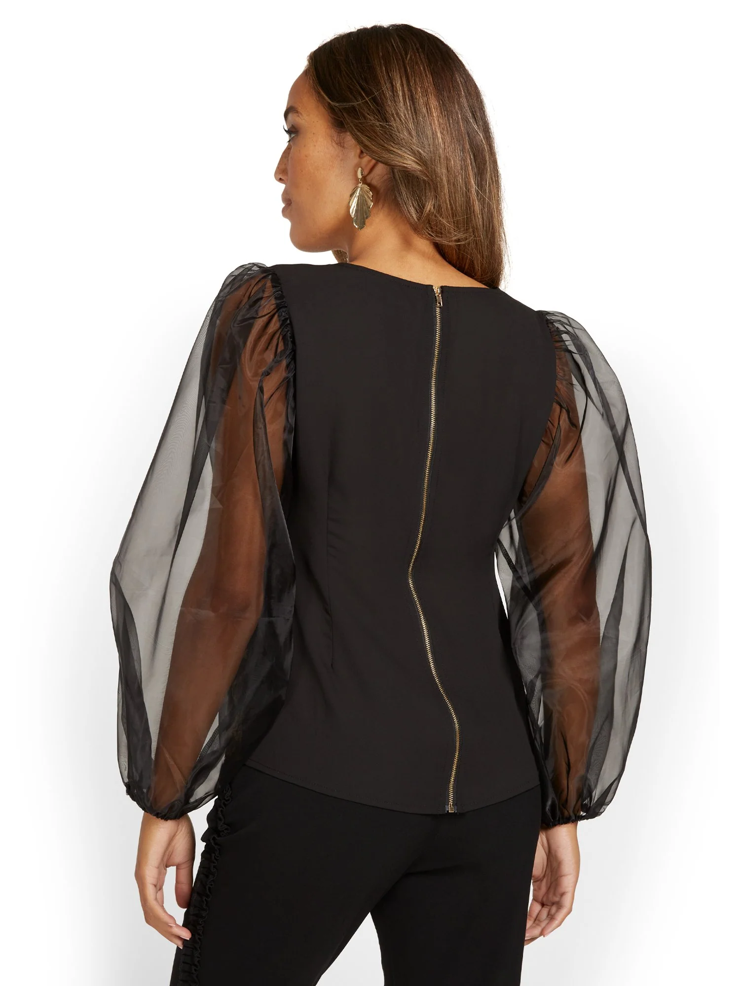Tulle-Sleeve Sequin Top - Image 3