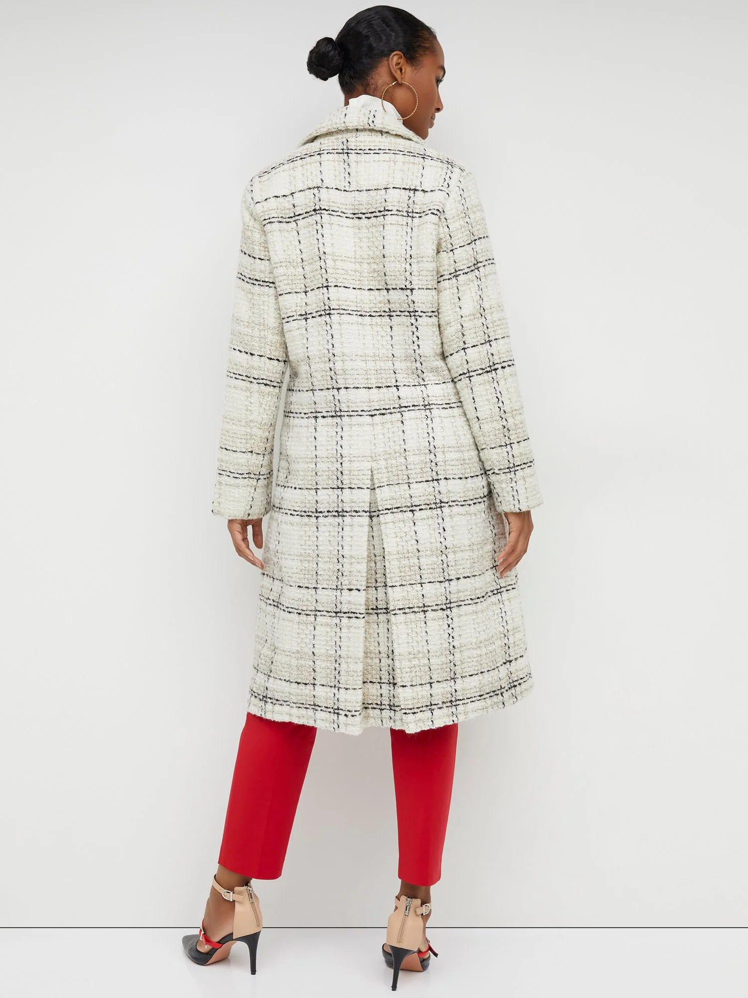 Tweed Plaid Wool-Blend Trench Coat - Image 3