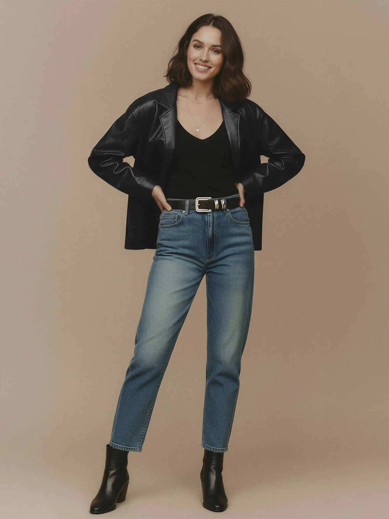 Two Button Vegan Leather Oversized Blazer - Image 3