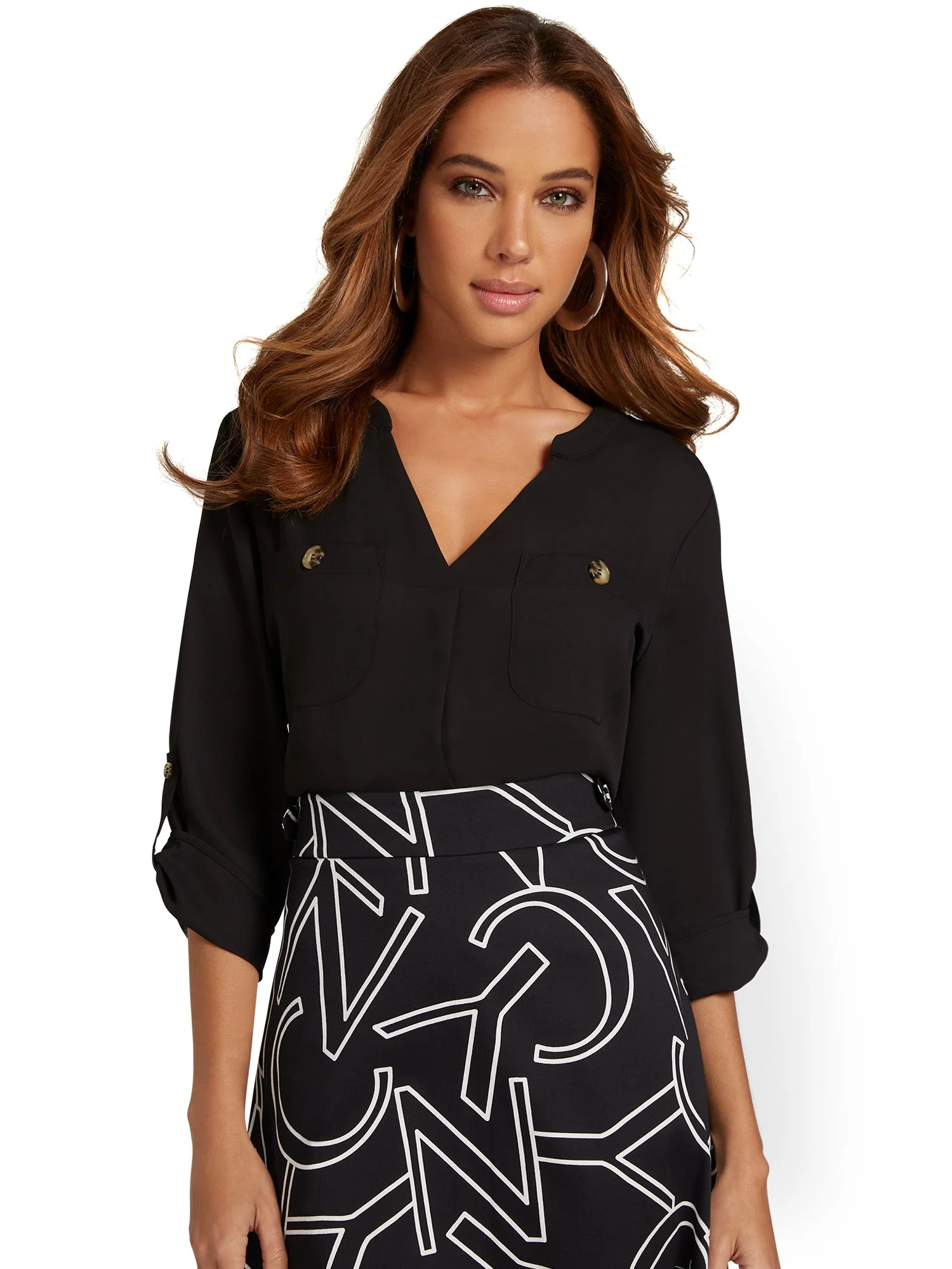 Two-Pocket Tab-Sleeve Blouse - Image 2
