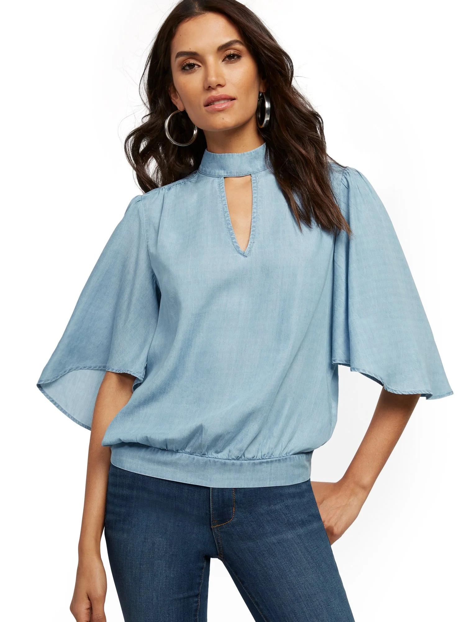 Ultra-Soft Chambray Mock-Neck Top