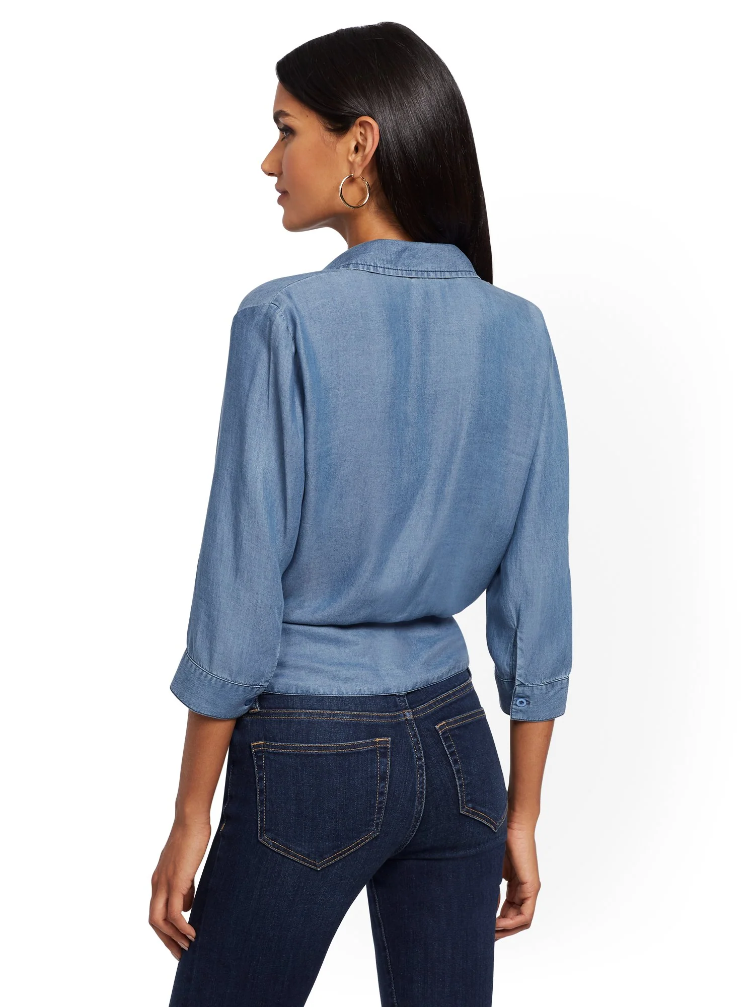 Ultra-Soft Chambray Wrap Shirt - Light Indigo - Image 3