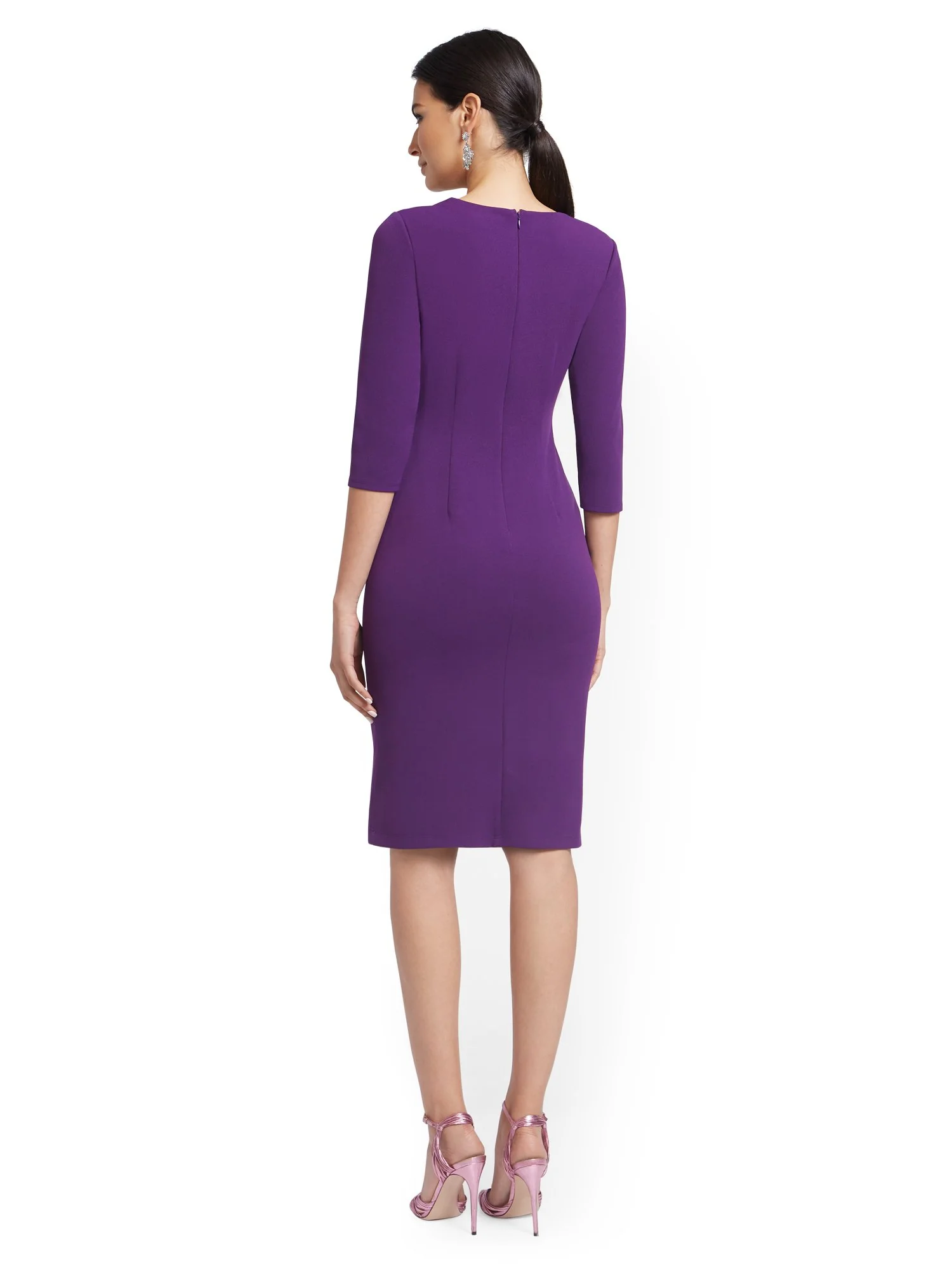 V-Neck Buckled-Detail Sheath Dress - Magic Crepe® - Image 3