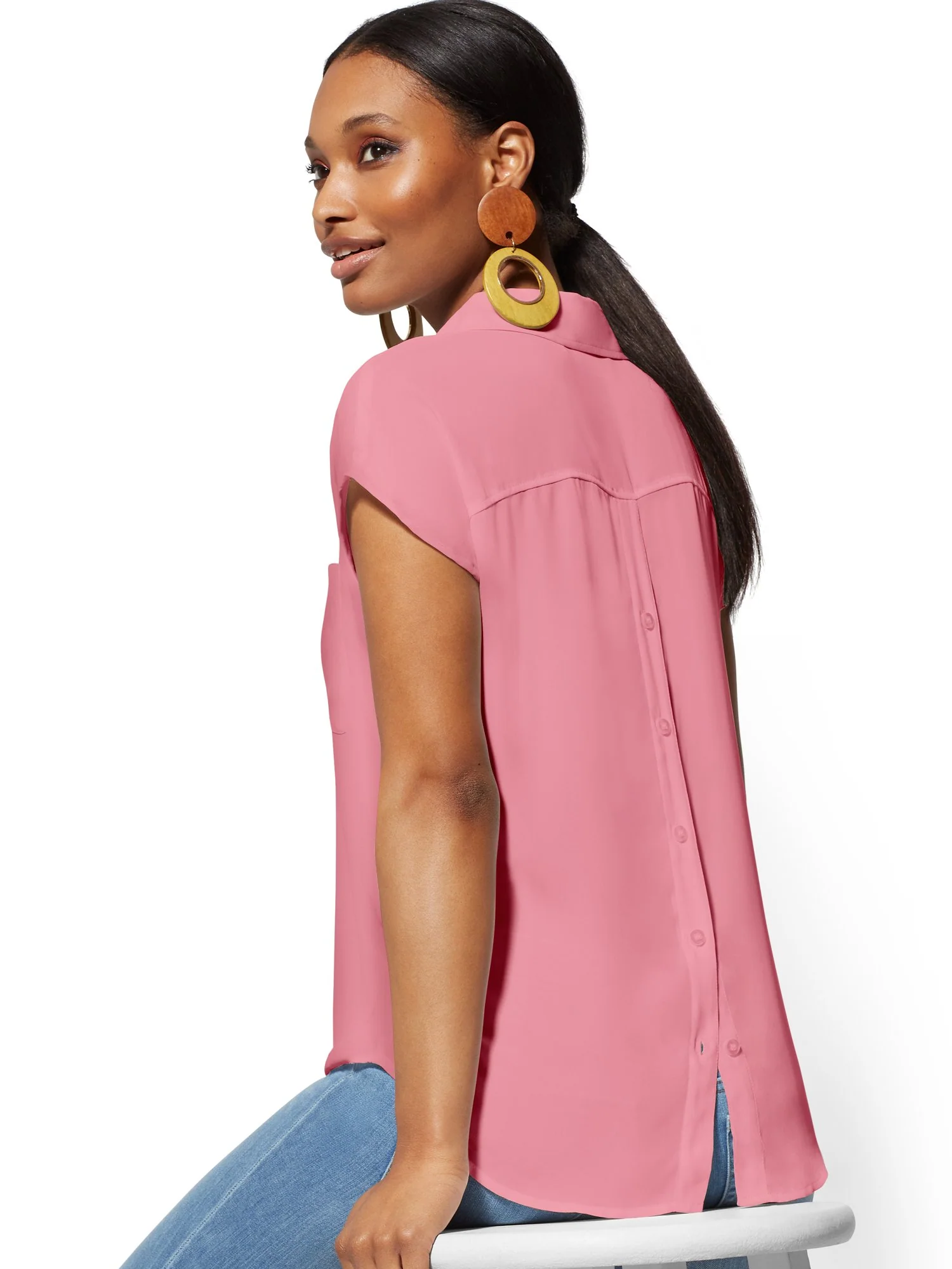 V-Neck Button-Back Blouse - Image 10