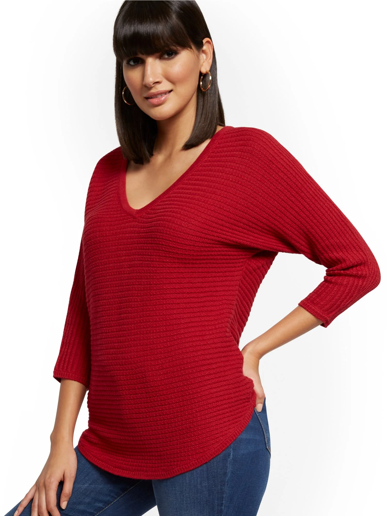 V-Neck Dolman Tunic Sweater - Image 2