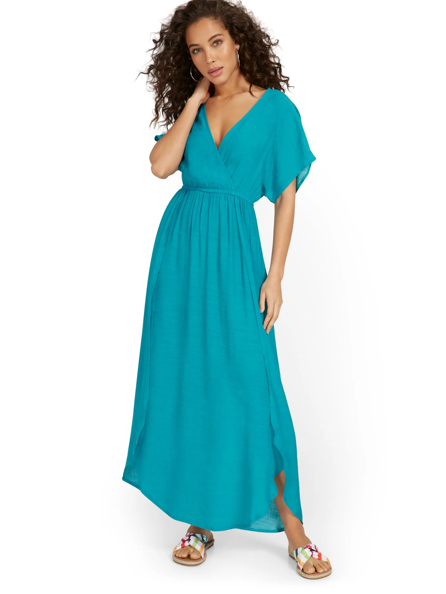 V-Neck Gauze Maxi Dress