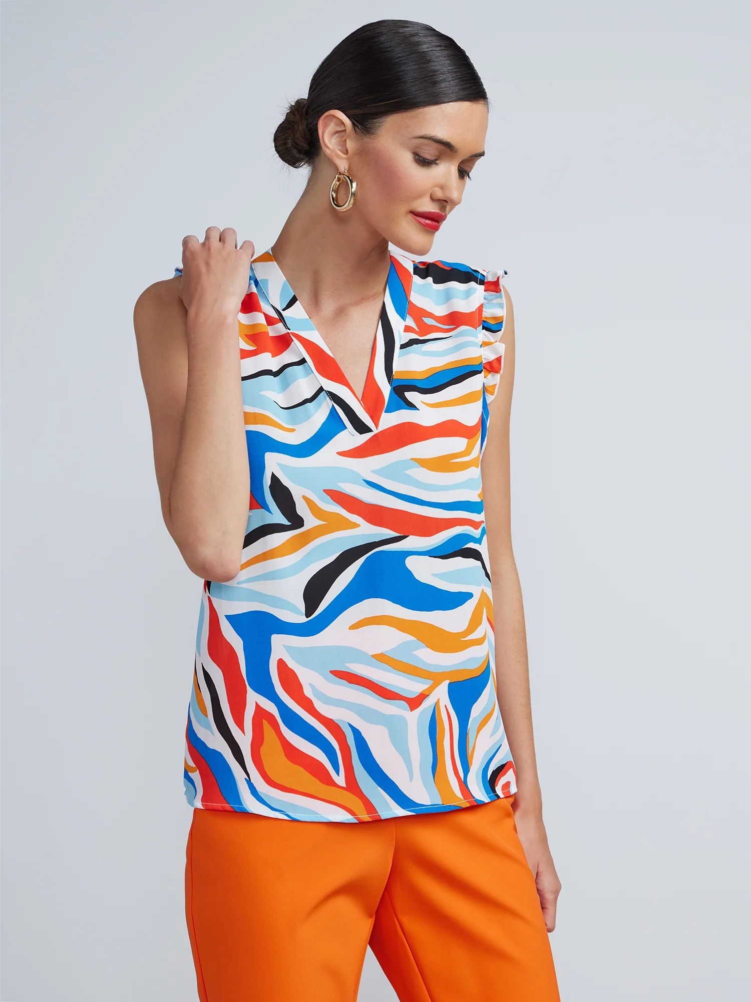 V-Neck Sleeveless Printed Top