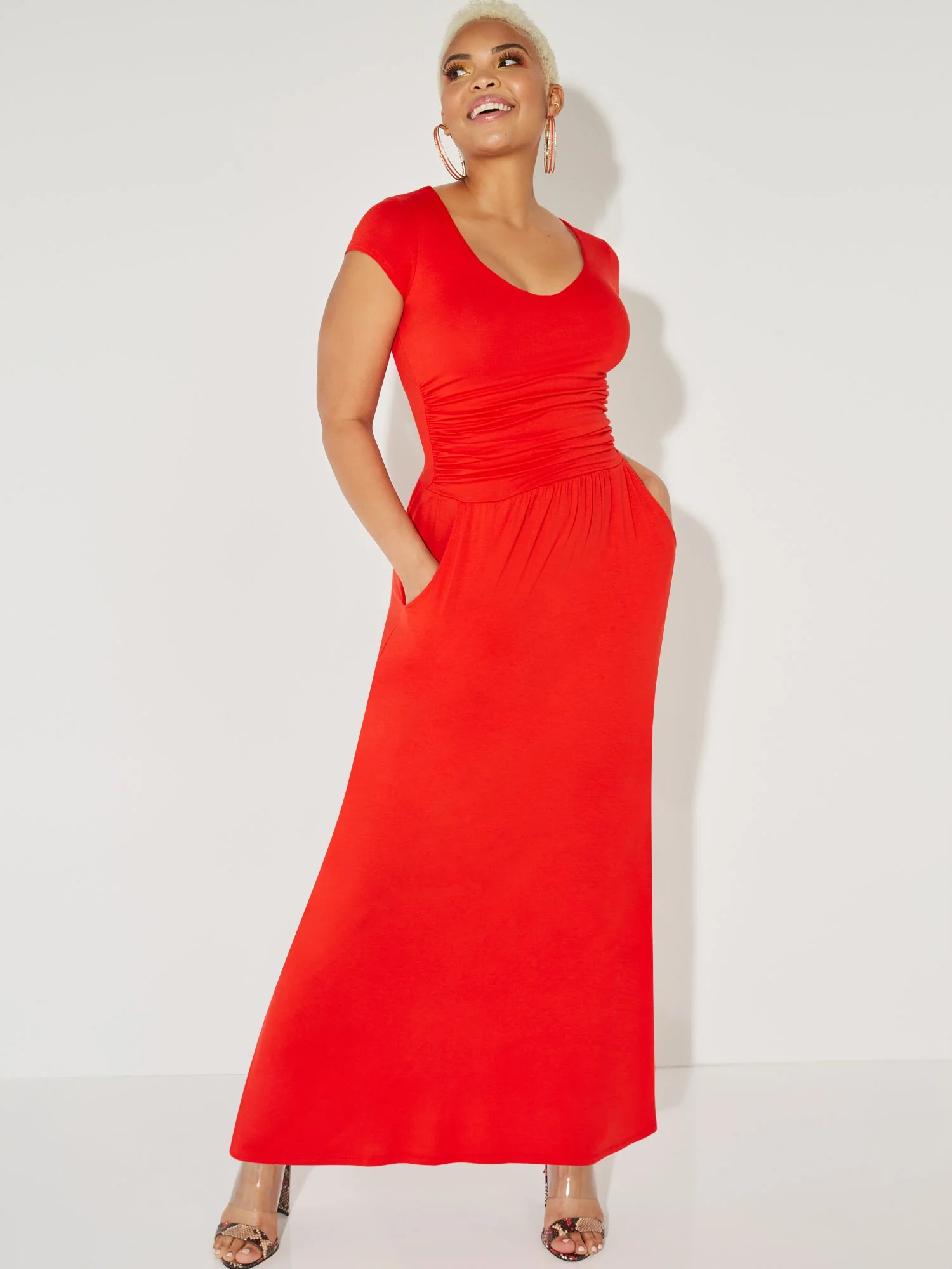 V-Neck Ruched Maxi Dress - NY&C Style System - Image 8
