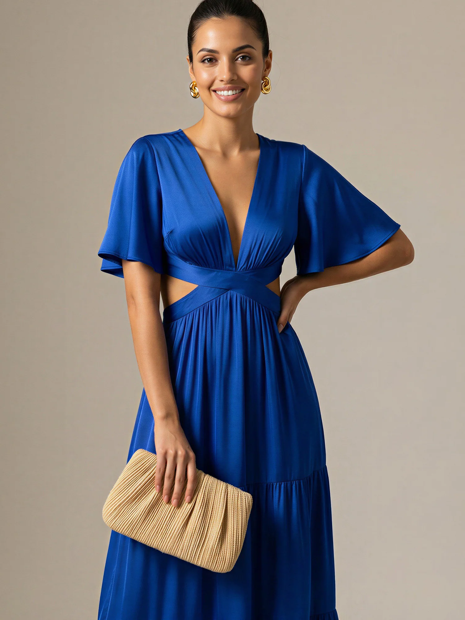 V-Neck Satin Maxi Dress - Image 2
