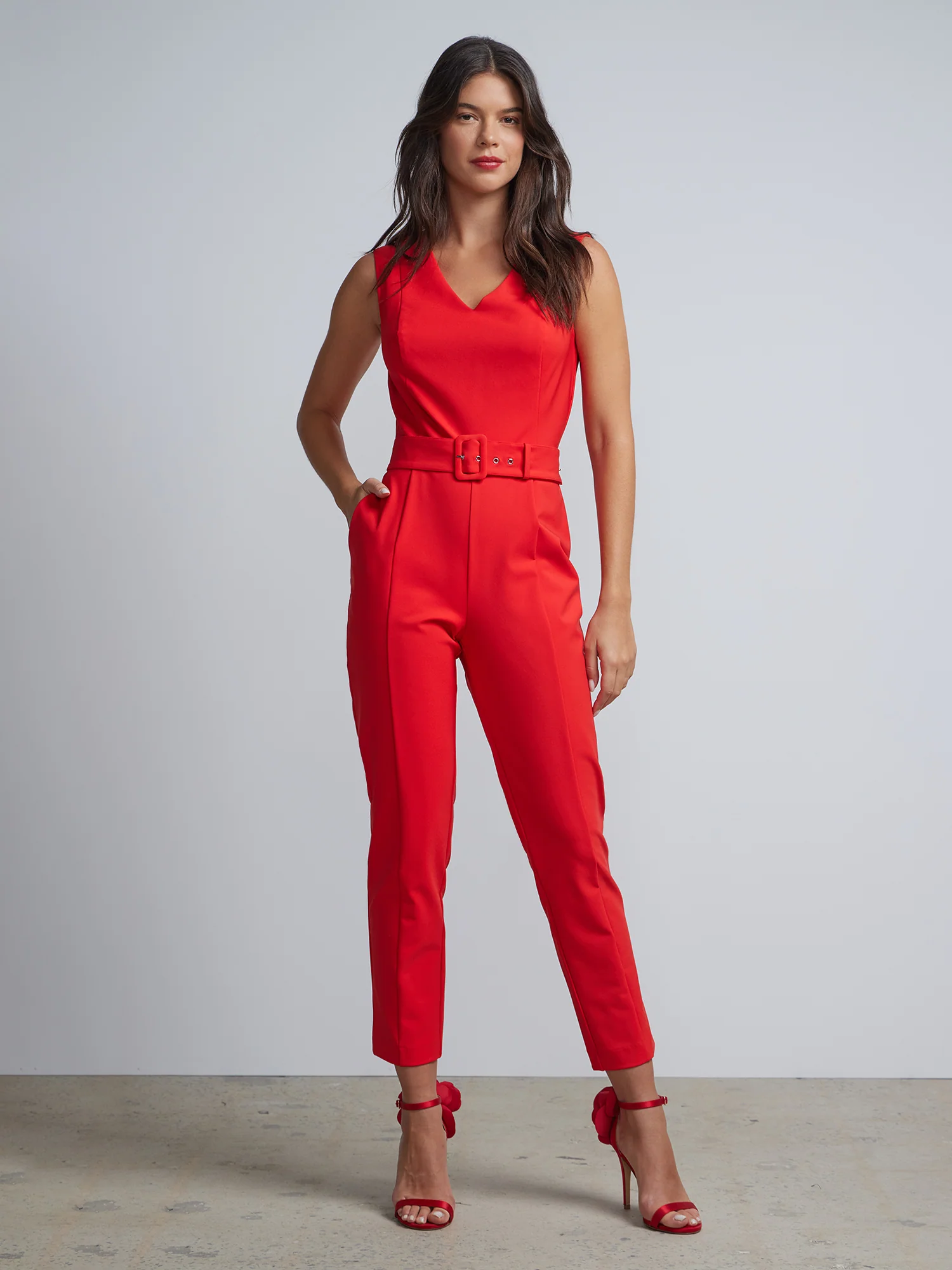 V-Neck Seamed Straight-Leg Jumpsuit - Fit To Flatter