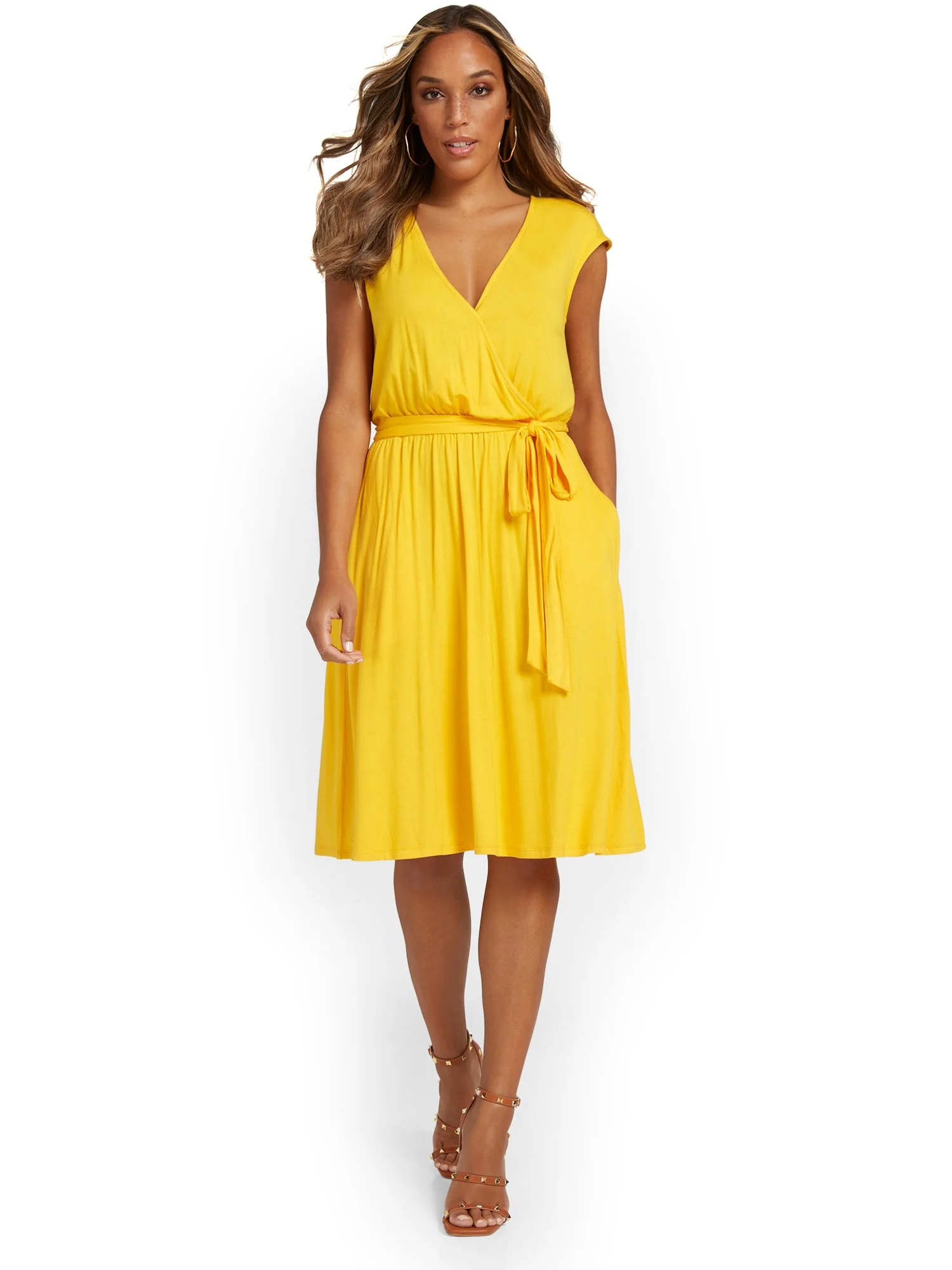 V-Neck Tie Waist Dress - Image 7
