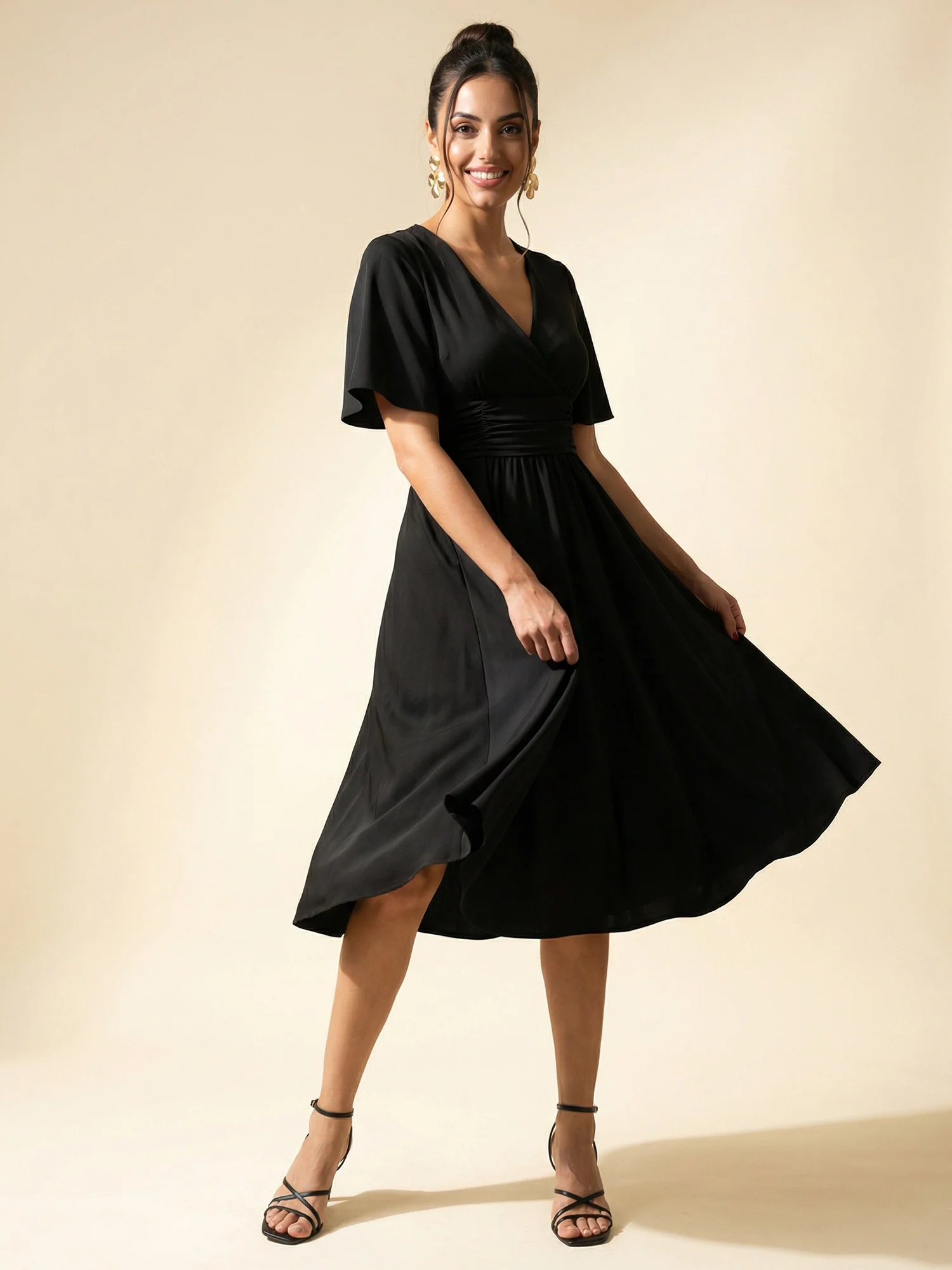 V-Neck Venetian Midi Dress - Image 2