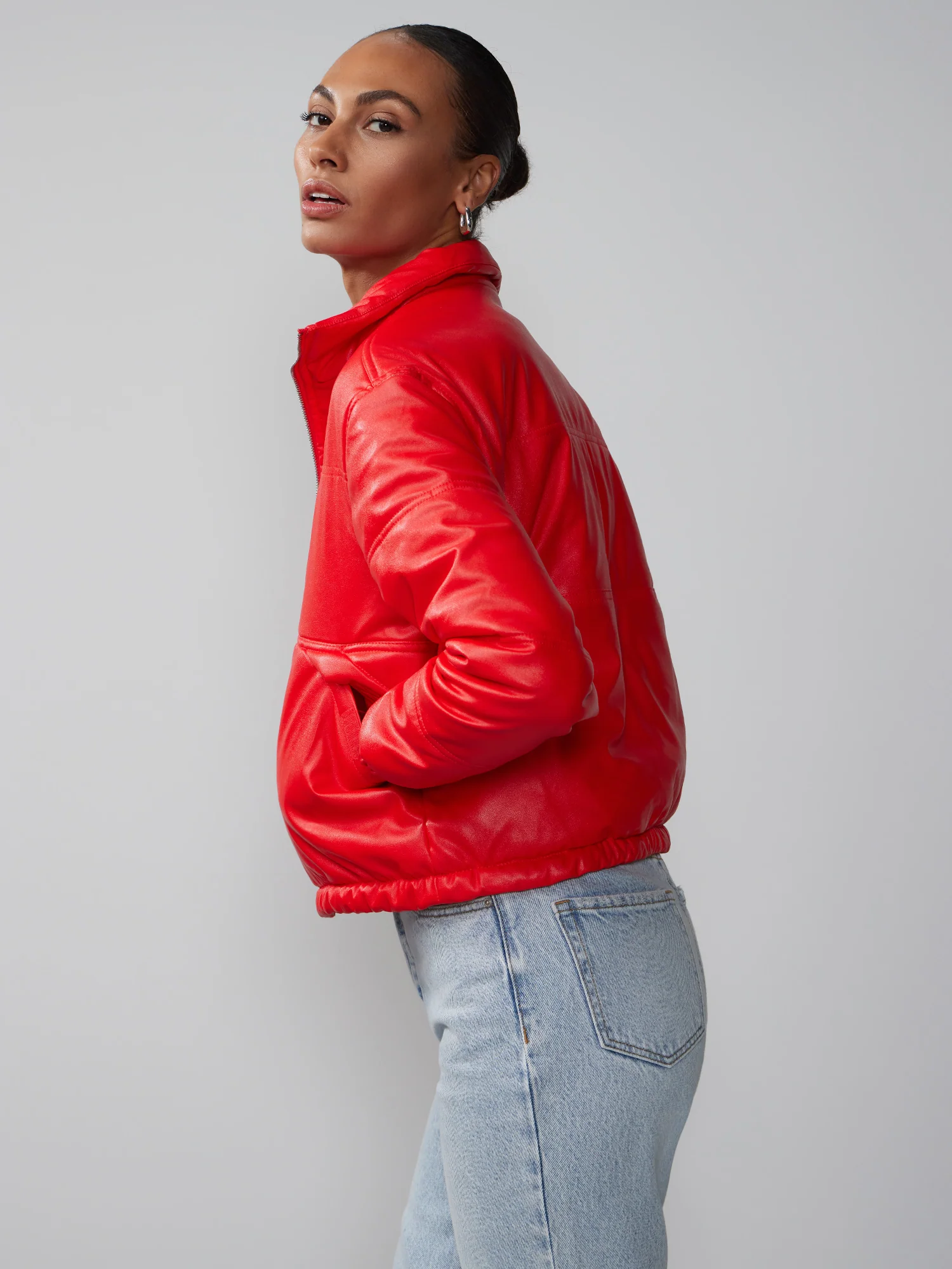 Vegan Leather Quilted Puffer Jacket - Image 2