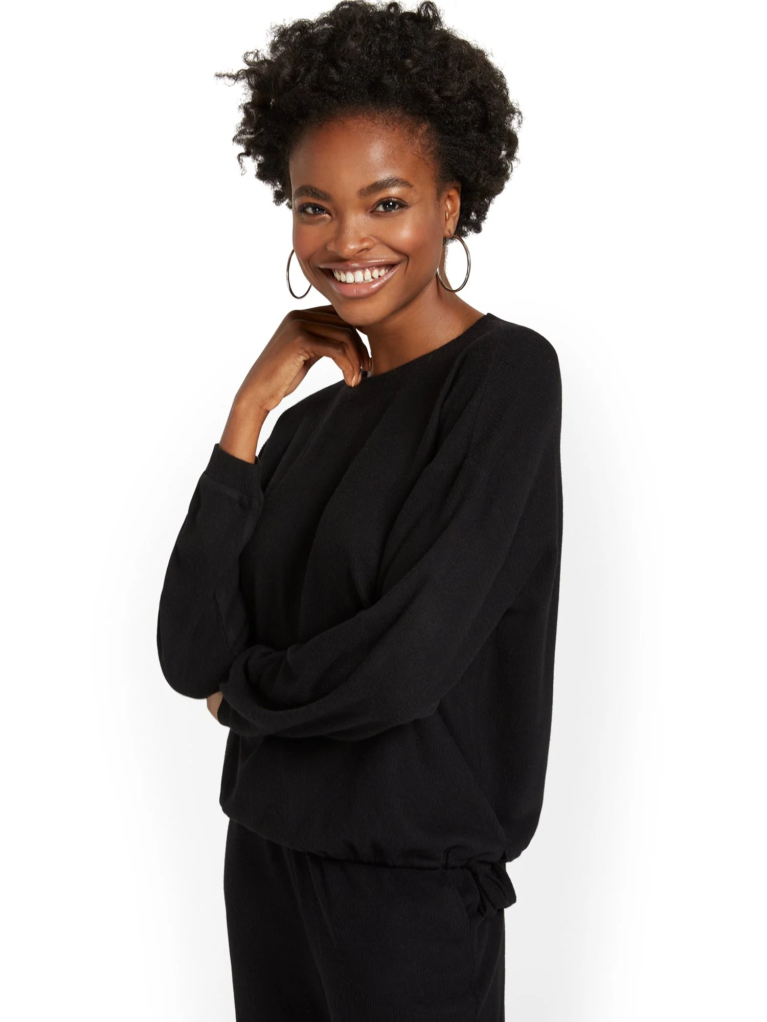 Volume-Sleeve Waffle Pullover - Image 2