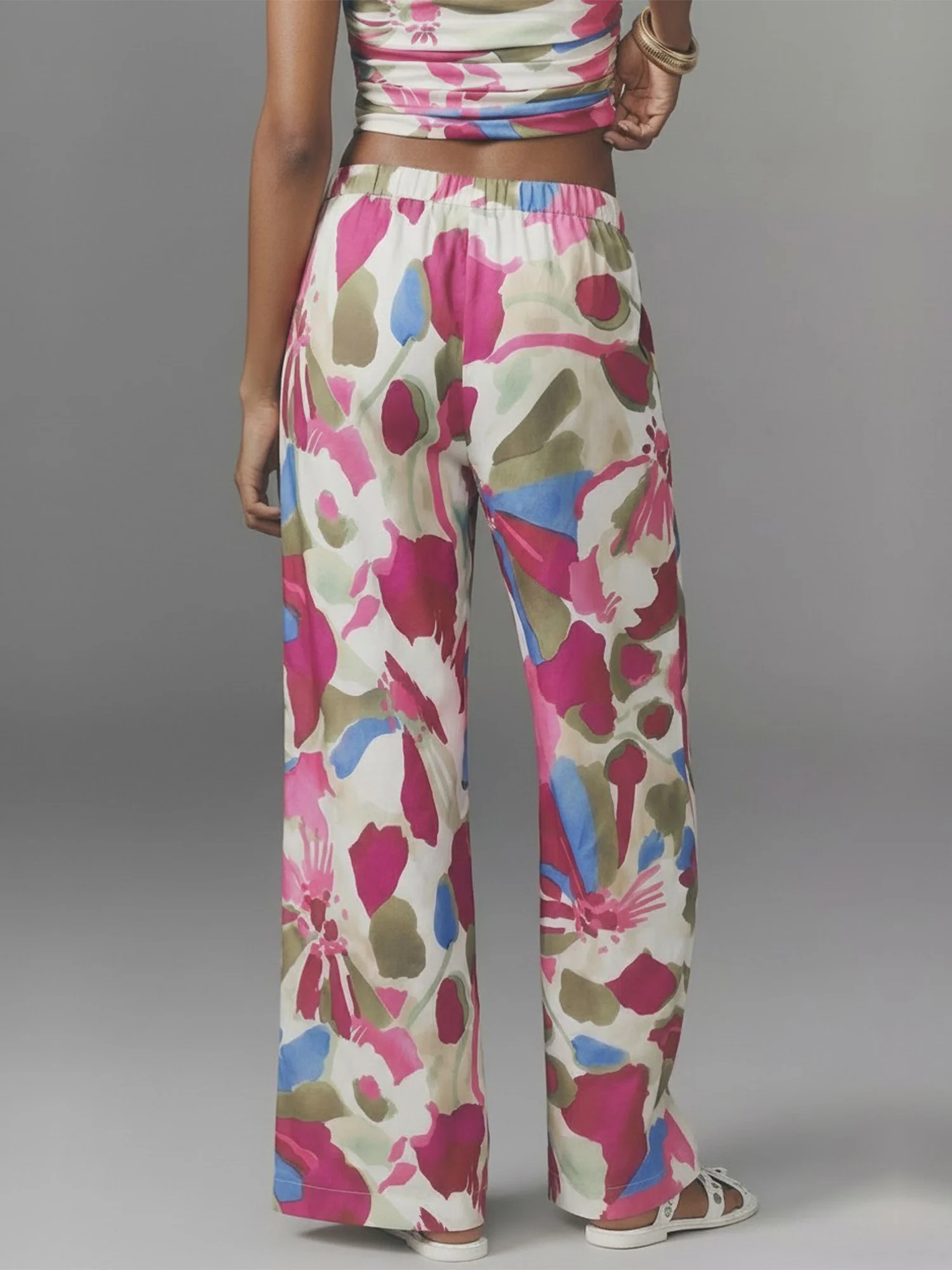 Watercolor Satin Flowy Pants - Image 3