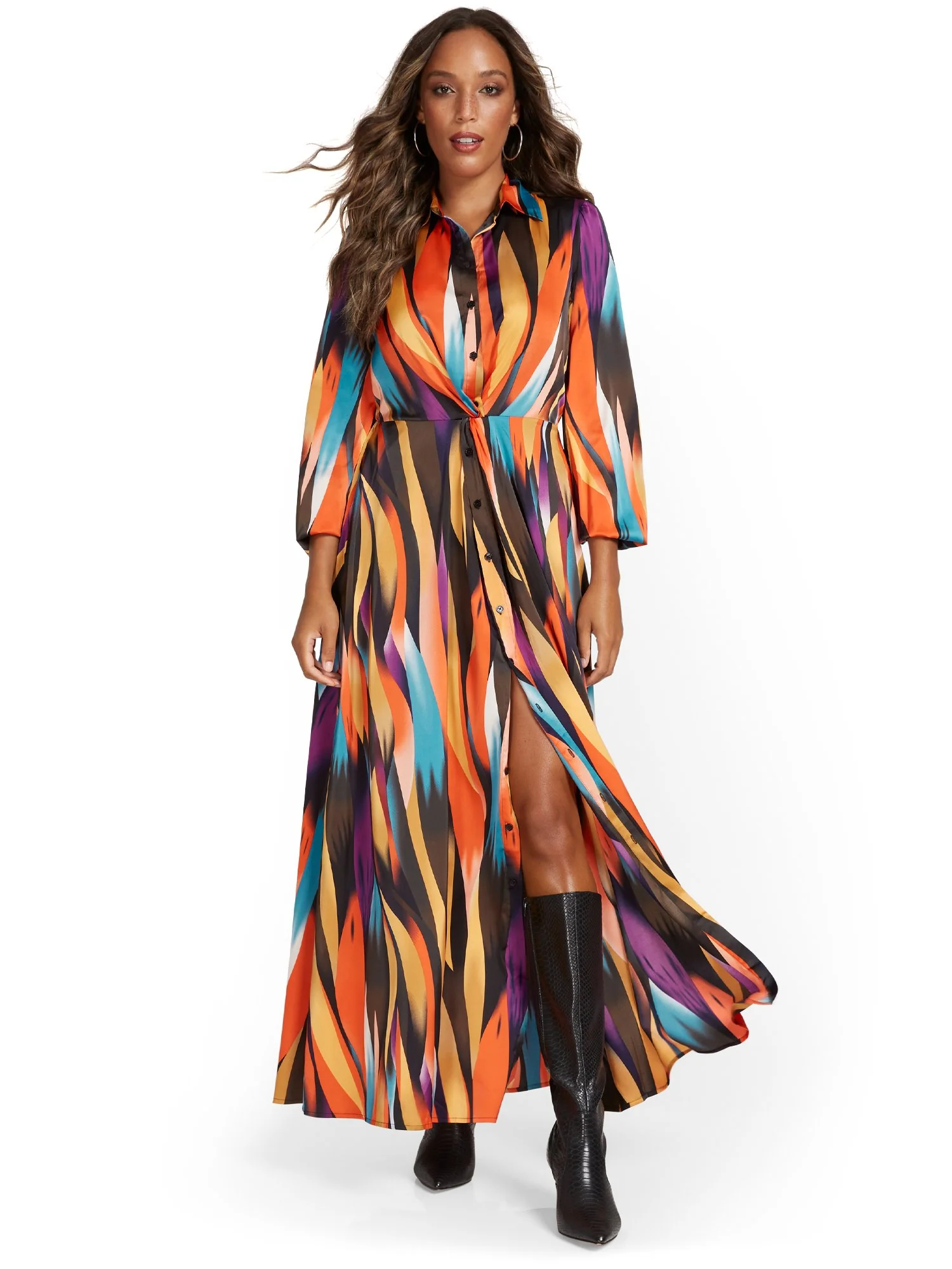 Wave-Print Maxi Shirtdress - Image 2