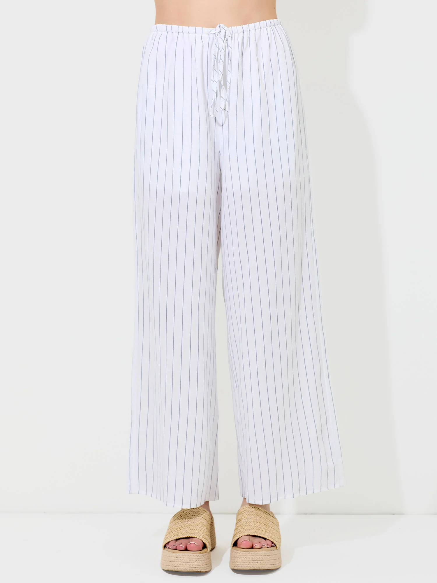 Tie Waist Pull On Stripe Flowy Pants - Image 2