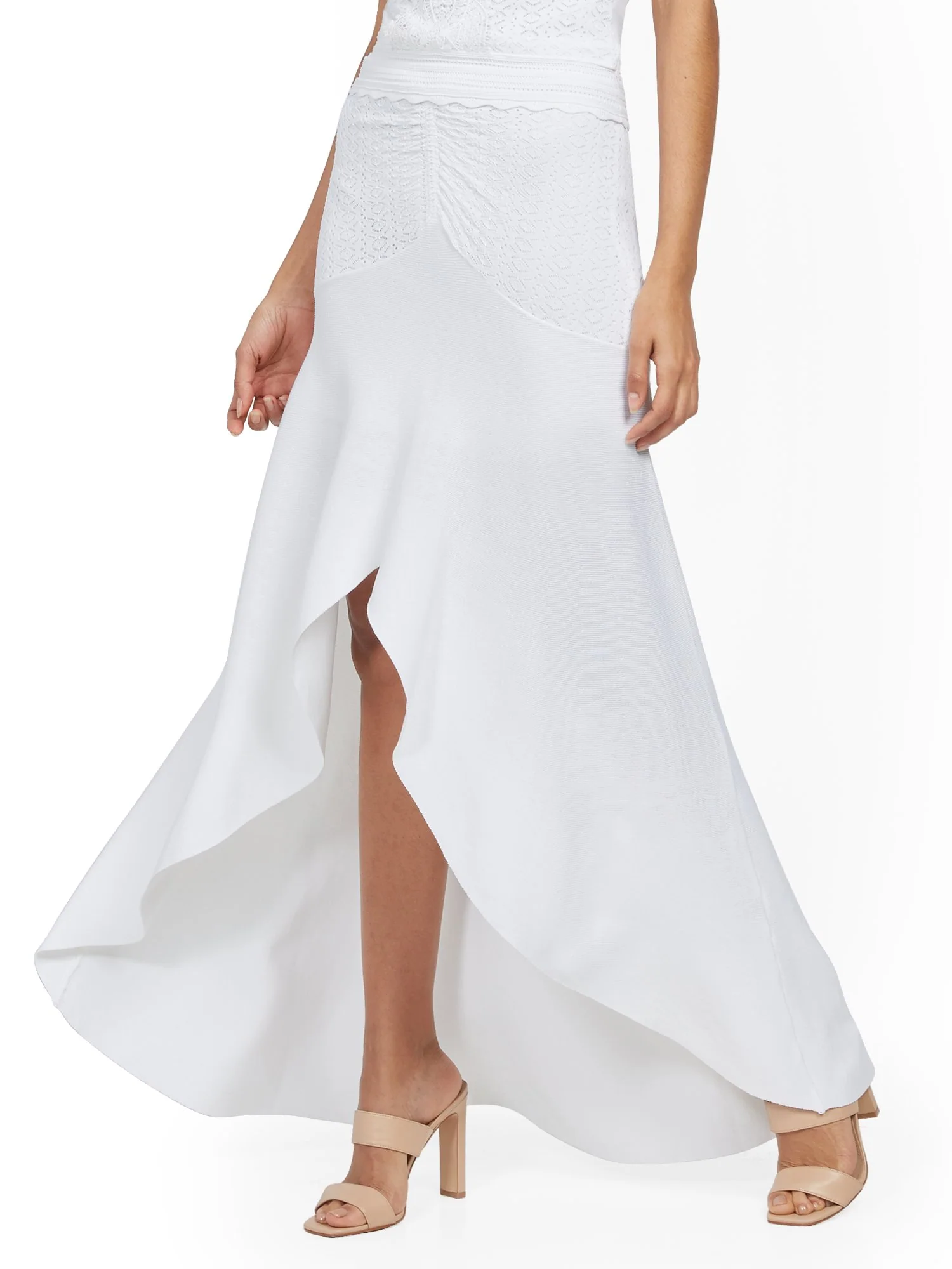 White Ruffled Hi-Lo Maxi Sweater Skirt