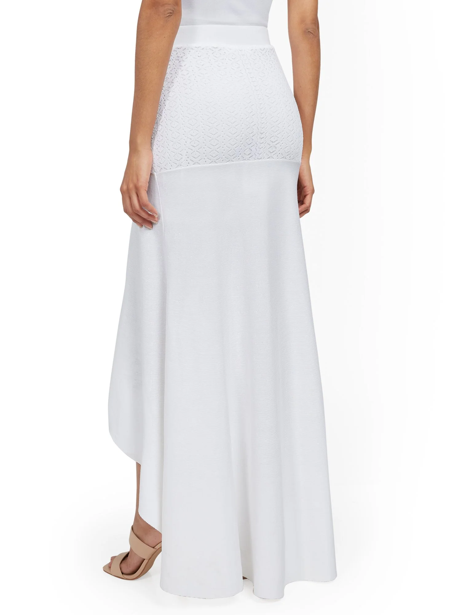 White Ruffled Hi-Lo Maxi Sweater Skirt - Image 3