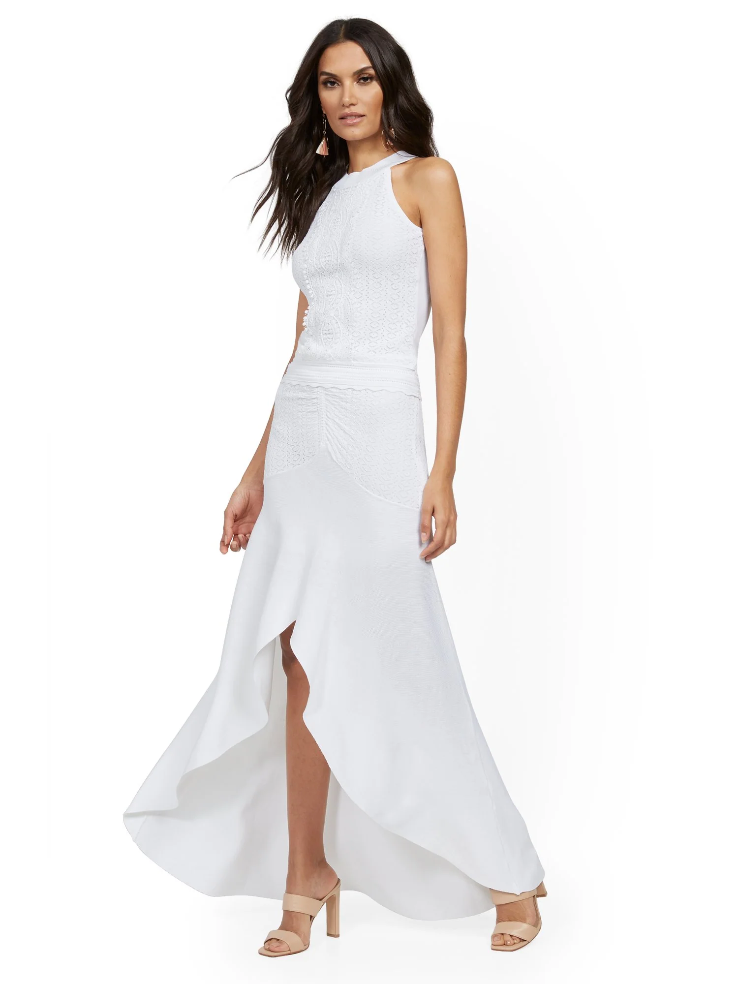 White Ruffled Hi-Lo Maxi Sweater Skirt - Image 4