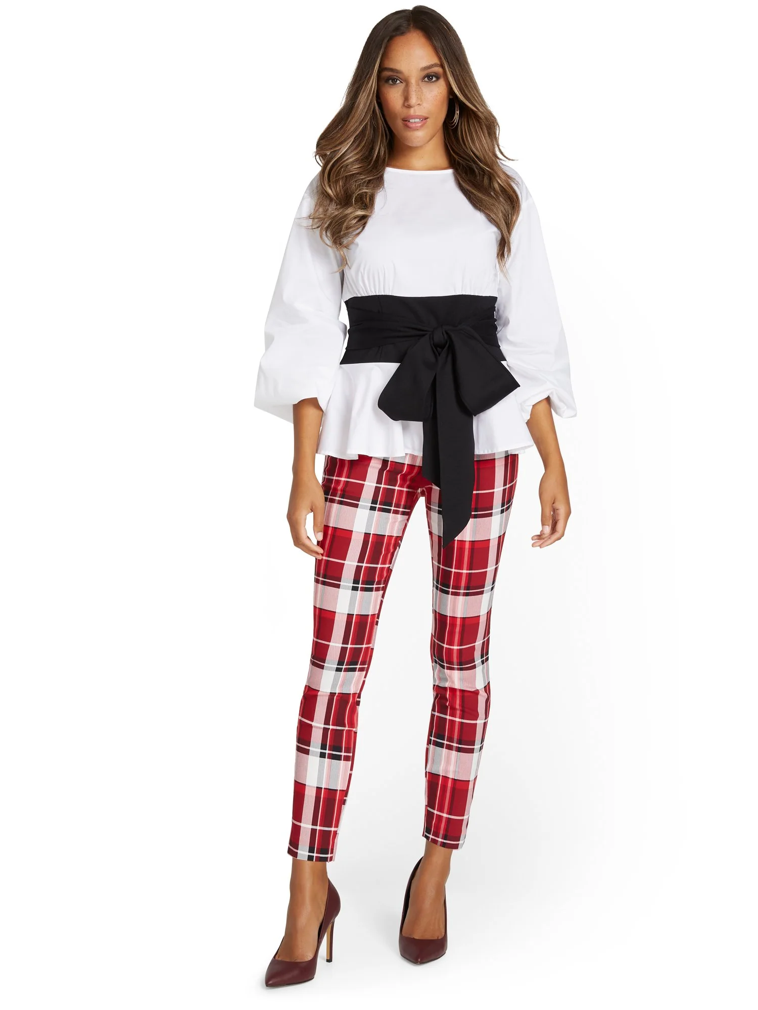 Whitney High-Waisted Pull-On Slim-Leg Ankle Pant - Plaid - Image 9