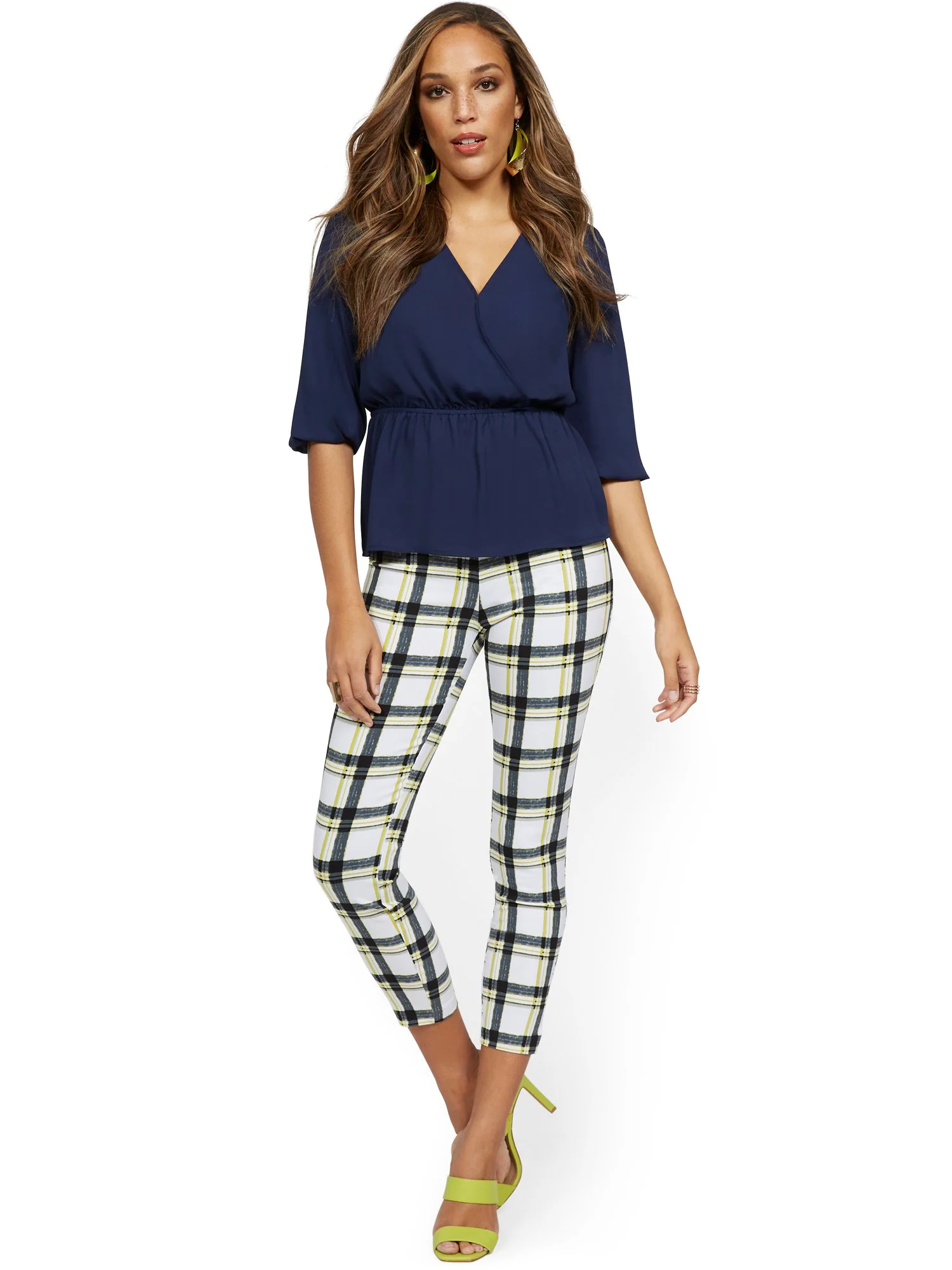 Whitney High-Waisted Pull-On Slim-Leg Ankle Pant - Plaid - Image 3