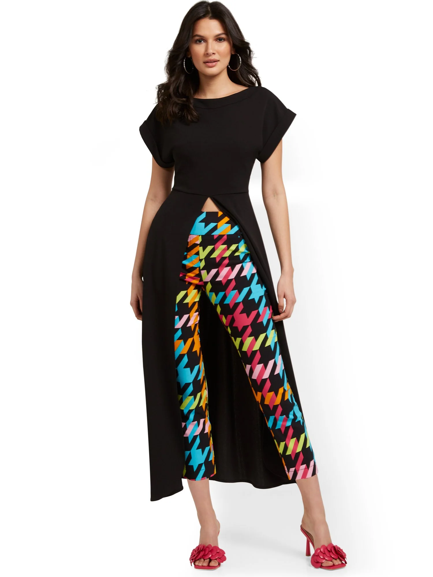 Whitney High-Waisted Pull-On Slim-Leg Capri Pant - Houndstooth - Image 4