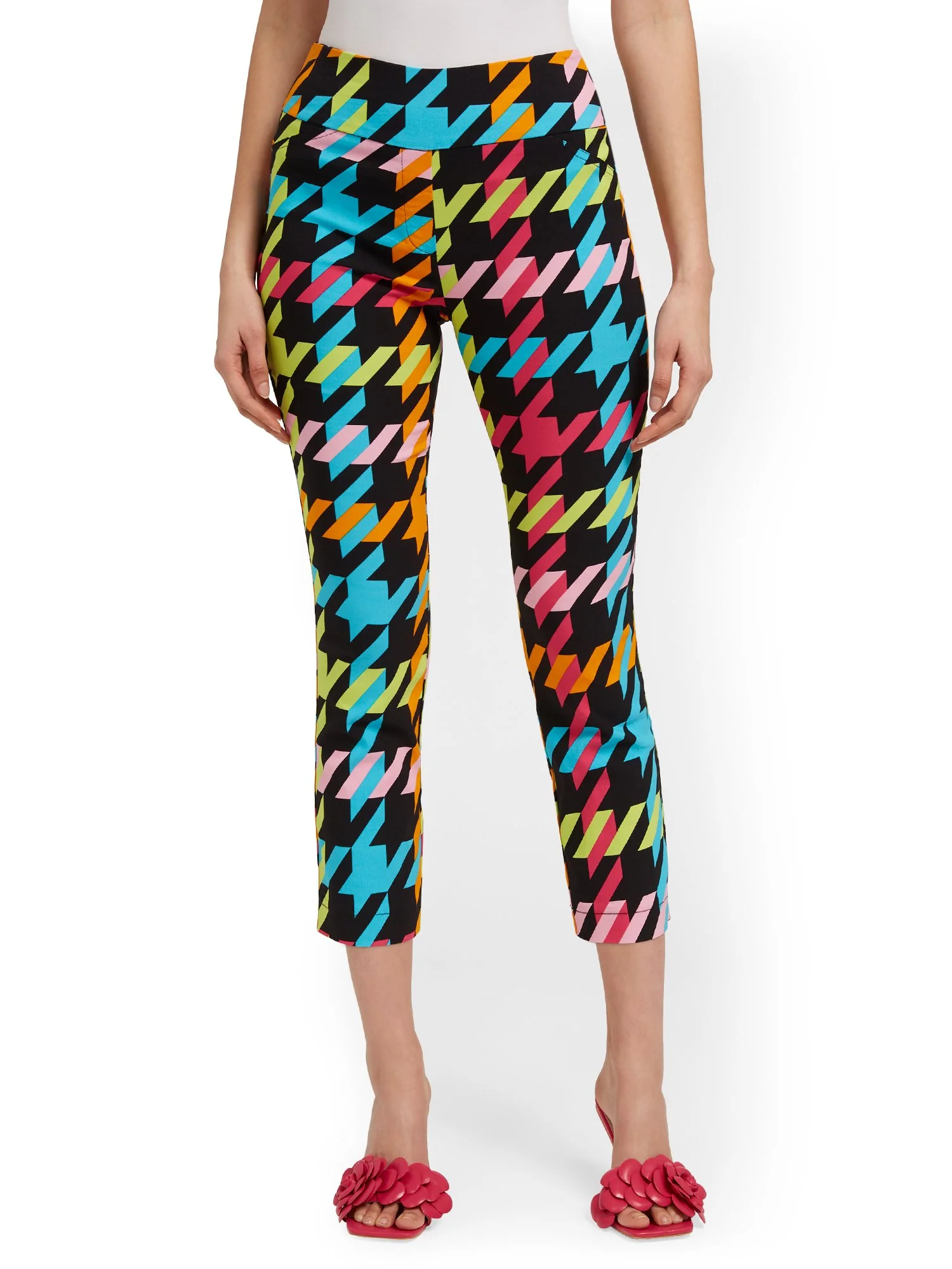 Whitney High-Waisted Pull-On Slim-Leg Capri Pant - Houndstooth - Image 5