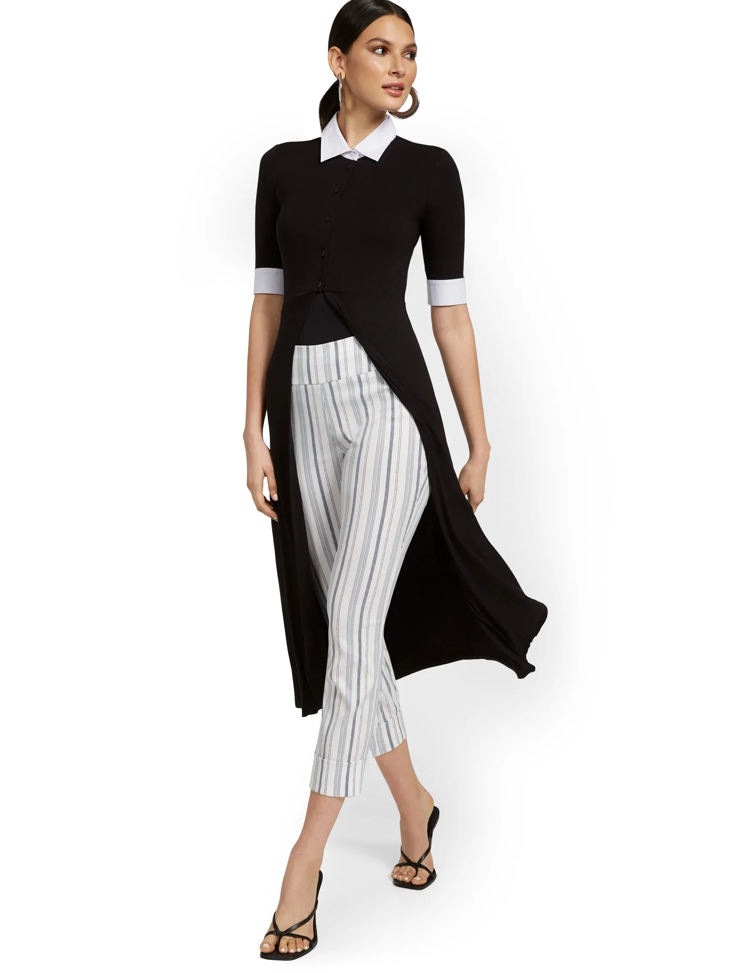 Whitney High-Waisted Pull-On Slim-Leg Capri Pant - Stripe - Image 4